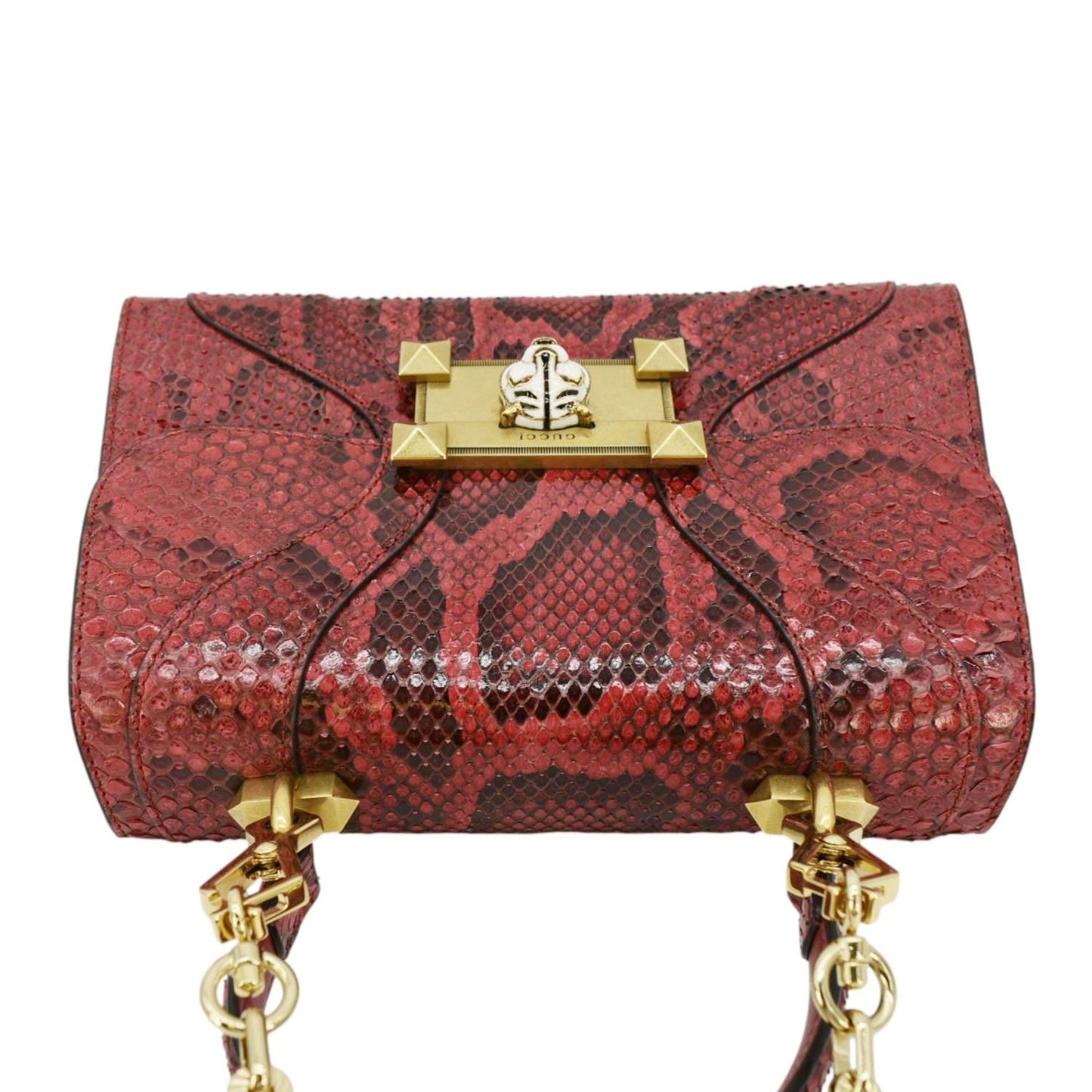GUCCI Python Osiride Small Leather Top Handle Shoulder Bag Red 497996