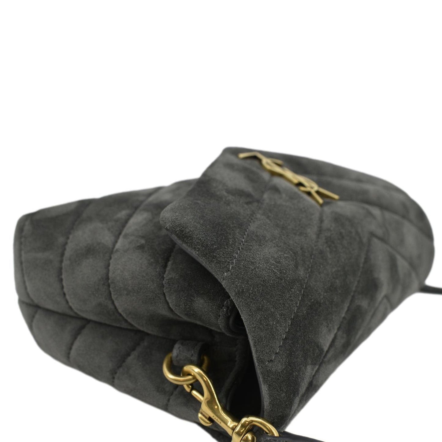 SAINT LAURENT Loulou Toy Suede Crossbody Bag Gray