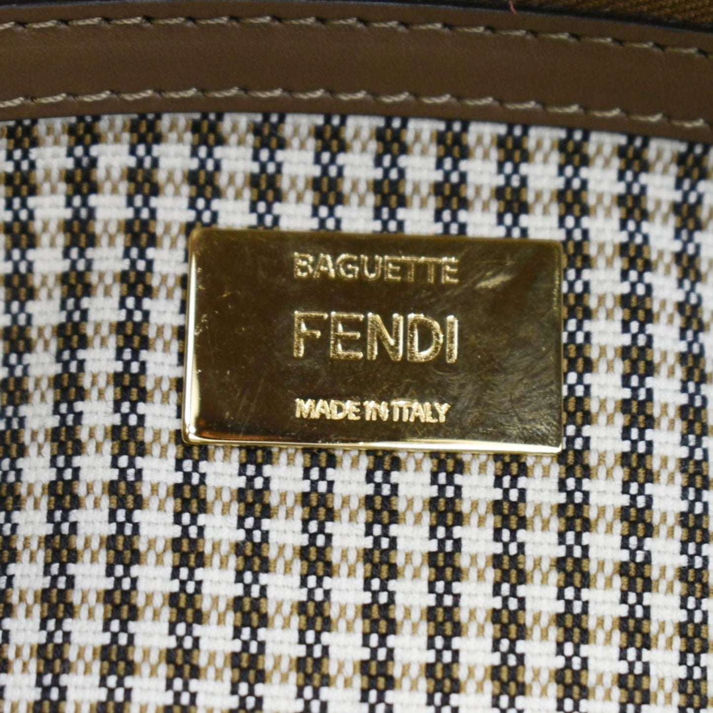 FENDI Houndstooth Baguette Zucca Wool Medium Shoulder Bag Olive