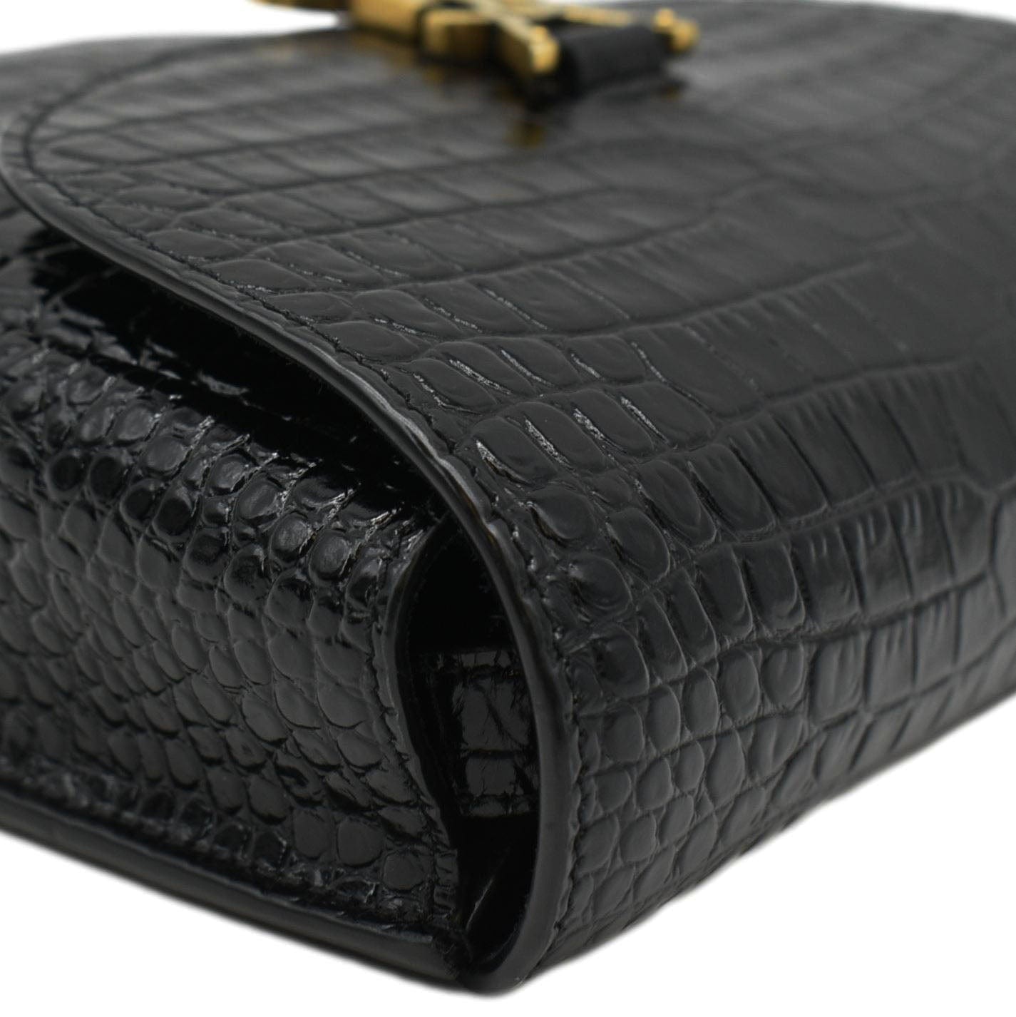 SAINT LAURENT Kaia Small Embossed Leather Satchel Bag Black