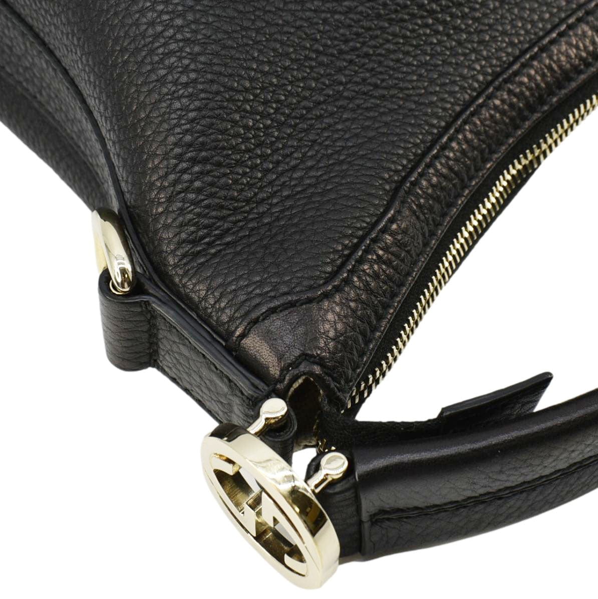 GUCCI Miss GG Pebbled Calfskin Leather Hobo Bag Black 326514