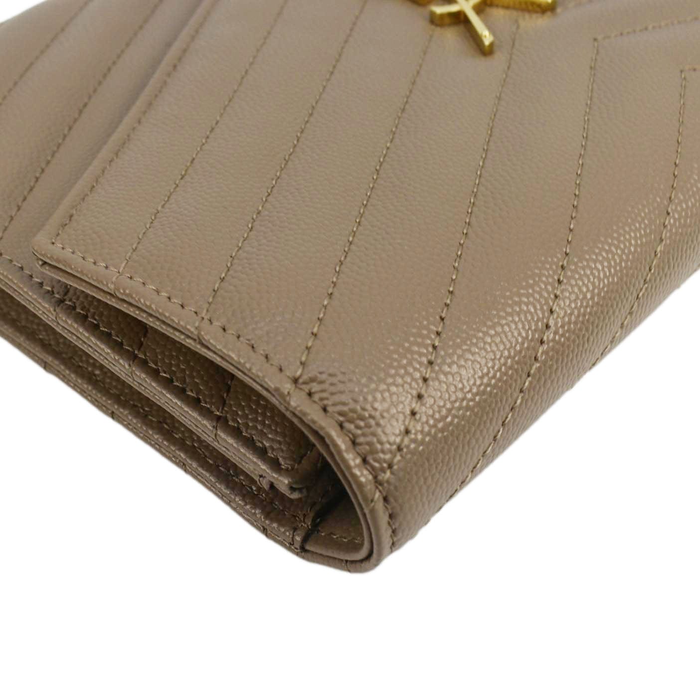 SAINT LAURENT Cassandre Flap Leather Pouch Beige