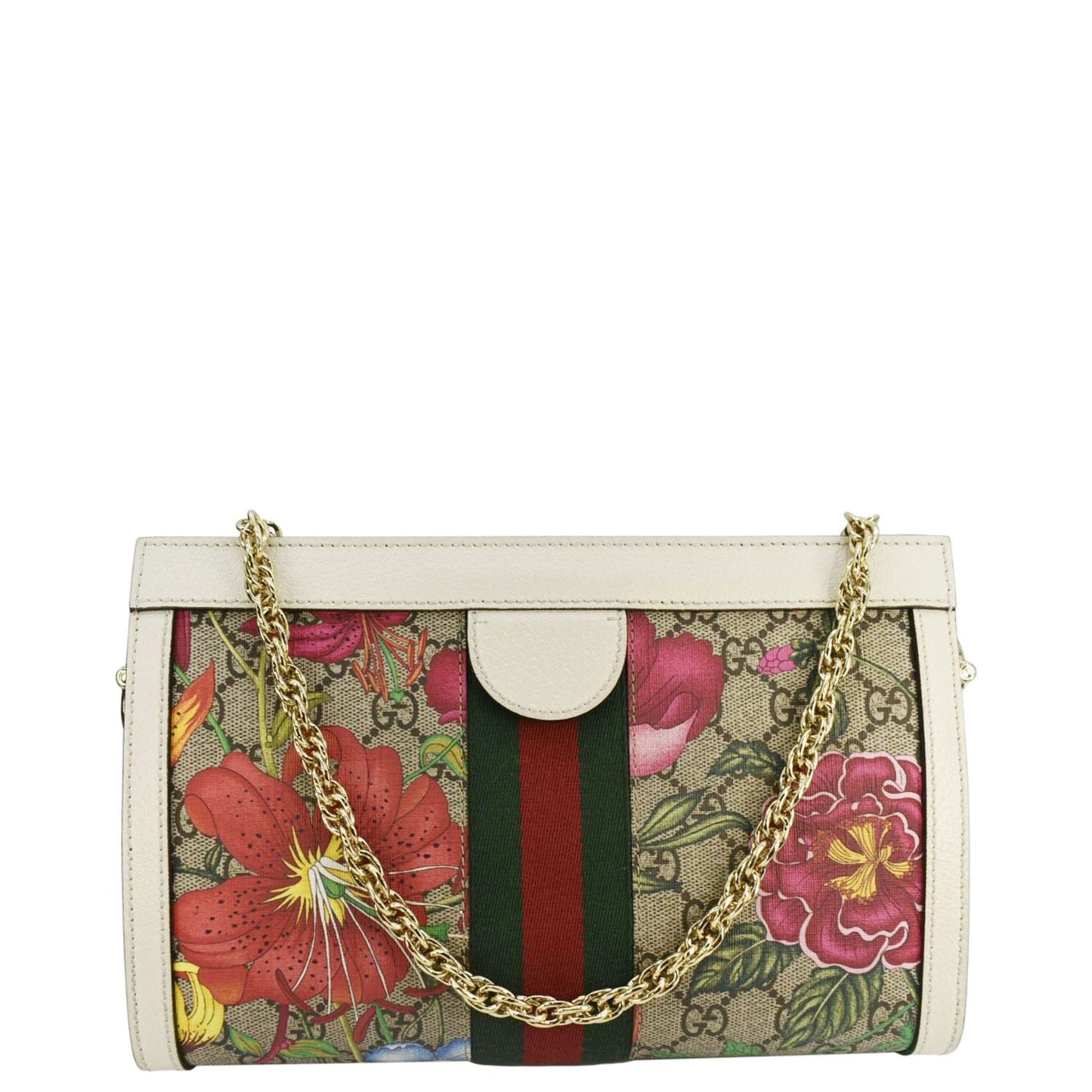 GUCCI Ophidia Web Small GG Floral Canvas Chain Shoulder Bag Beige