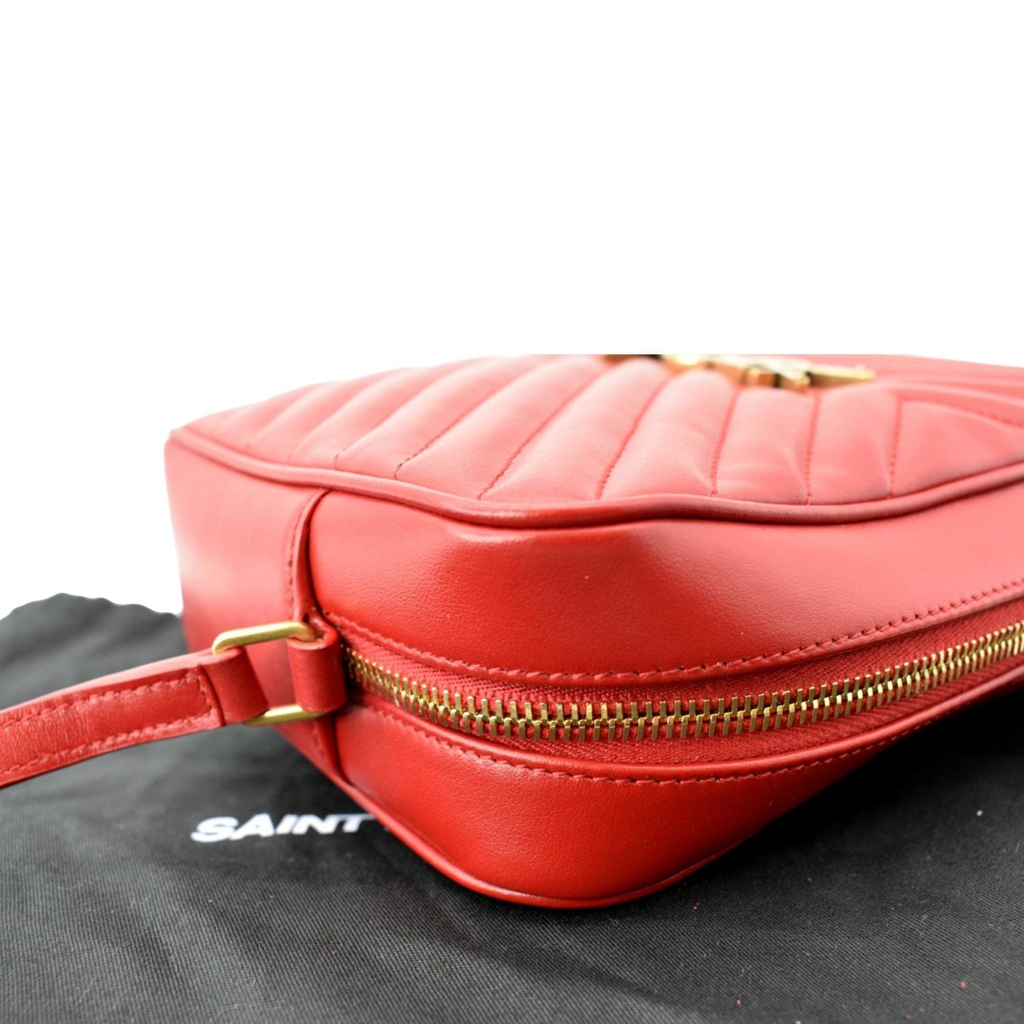 SAINT LAURENT Lou Chevron Leather Camera Crossbody Bag Red
