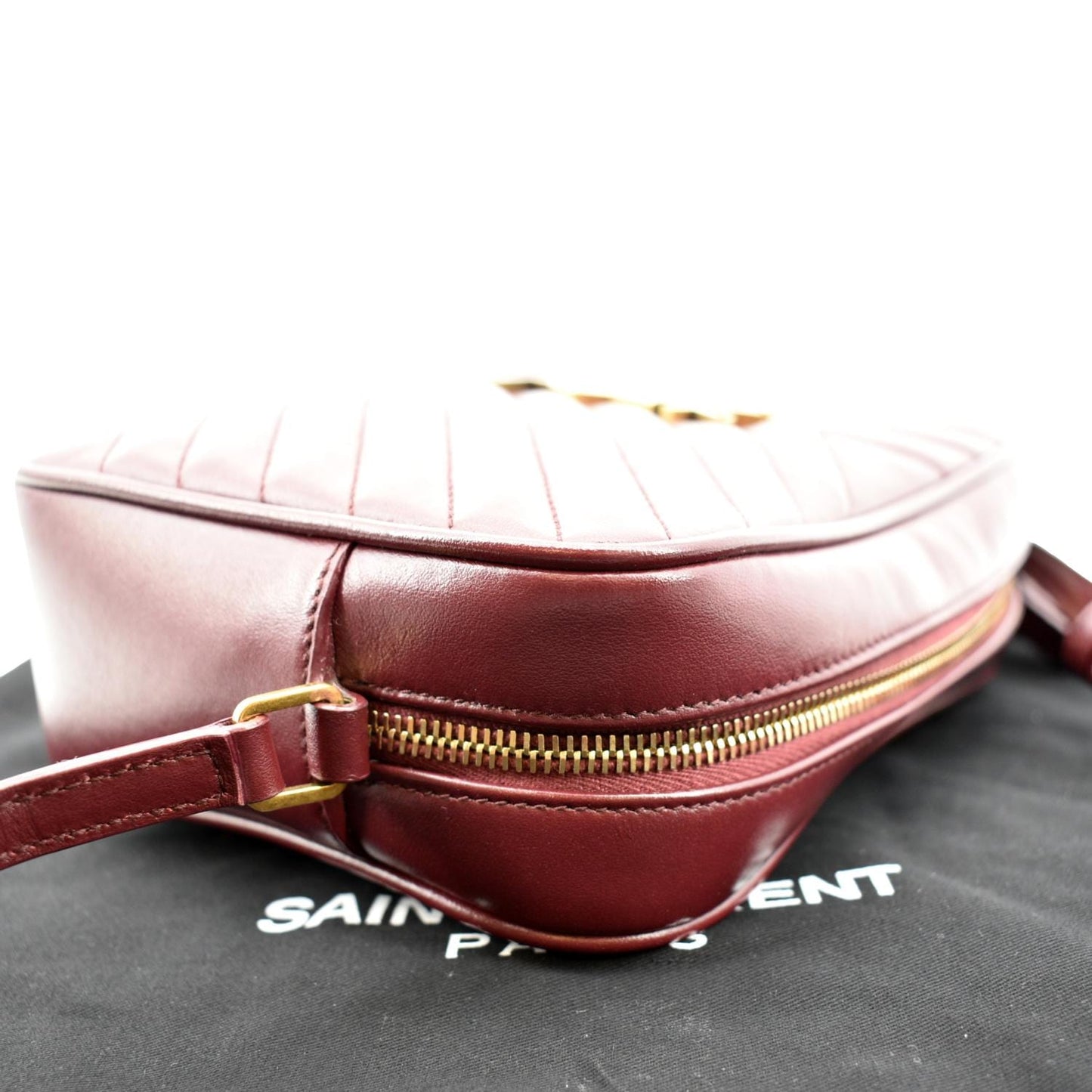 SAINT LAURENT Lou Camera Chevron Leather Crossbody Bag Maroon