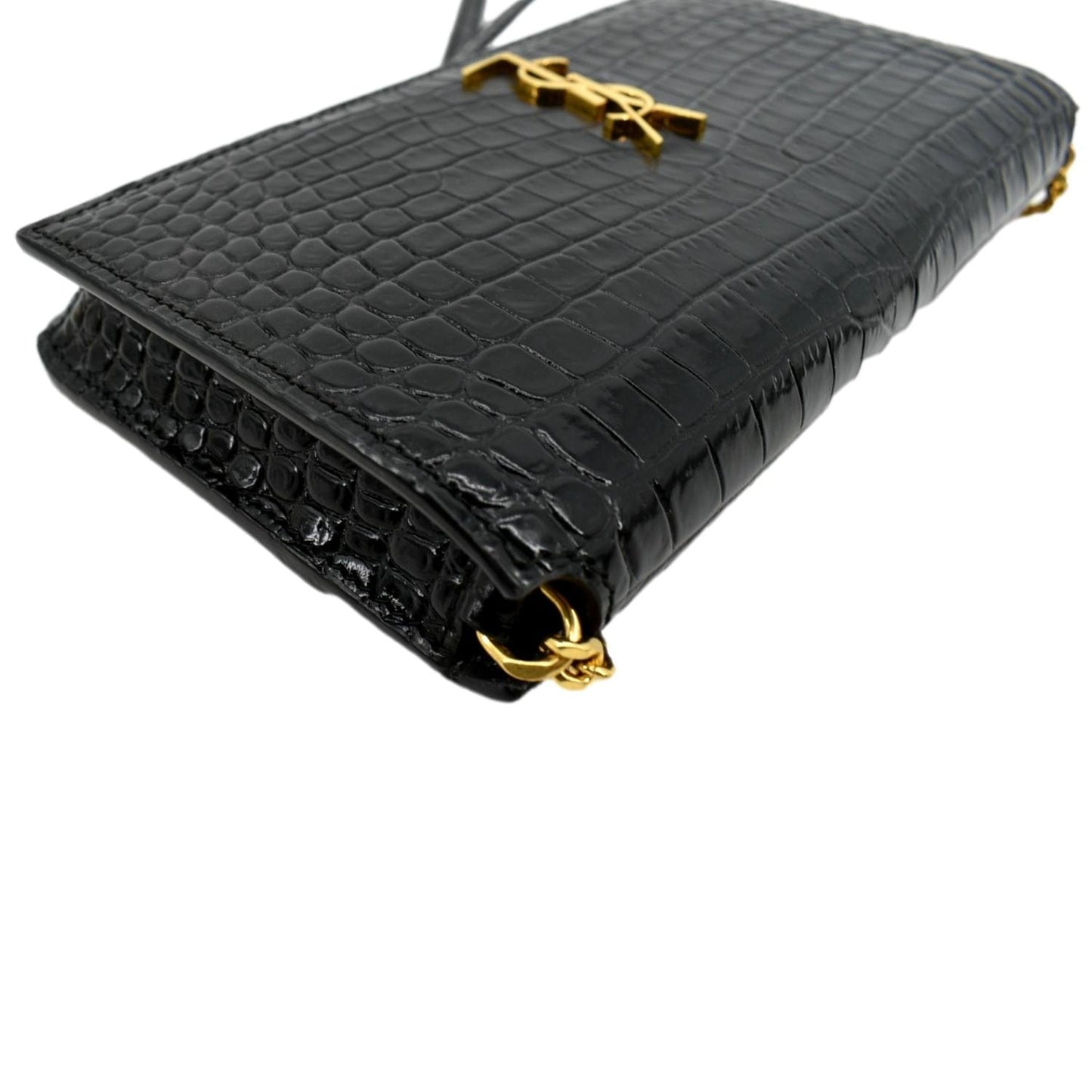 SAINT LAURENT Kate Crocodile Leather Shoulder Bag Black