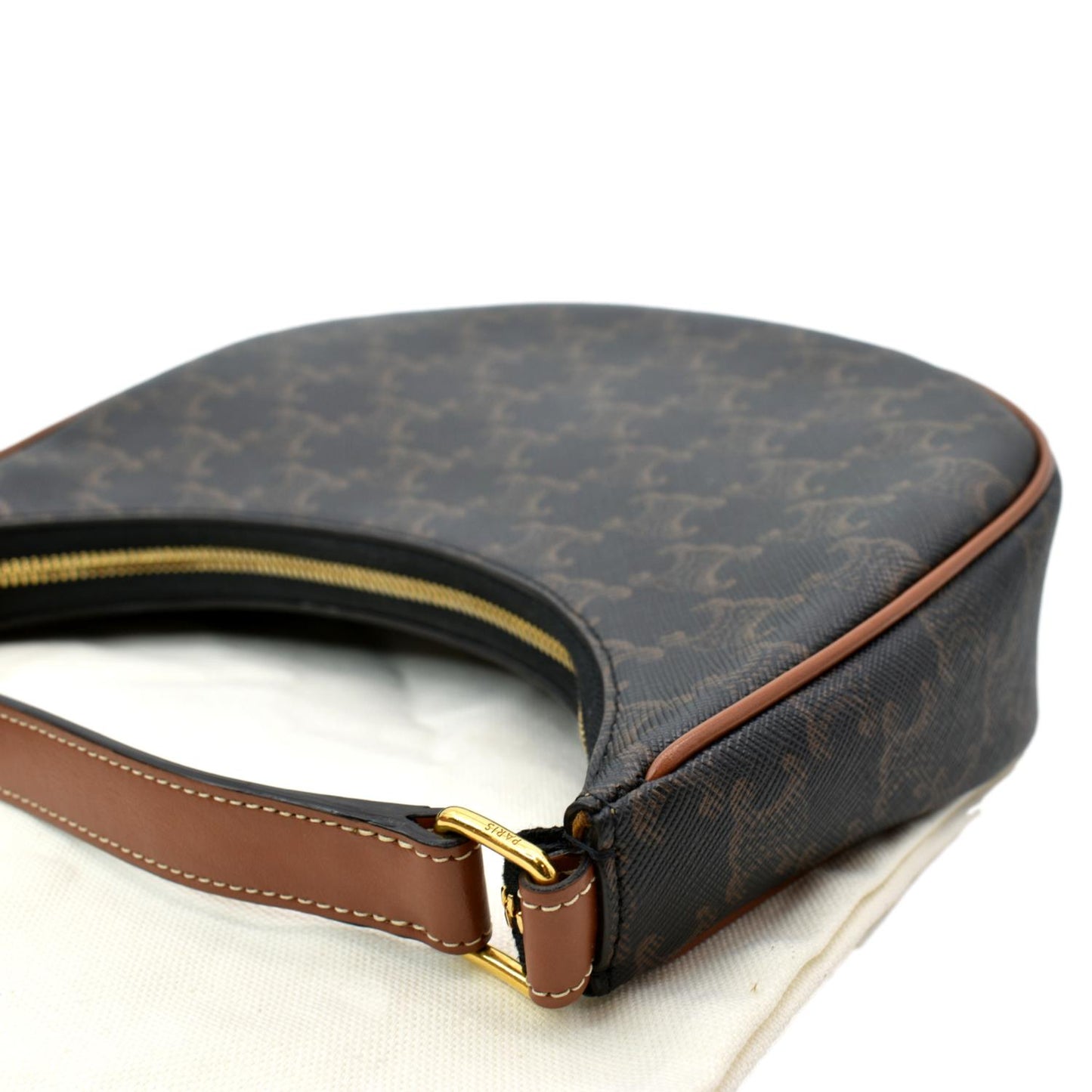 CELINE Ava Triomphe Canvas Calfskin Shoulder Bag Brown