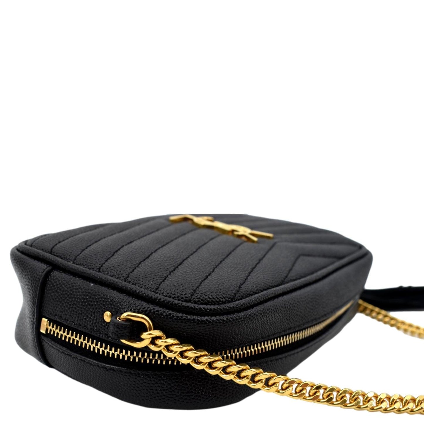 SAINT LAURENT Lou Chevron Leather Camera Crossbody Bag Black