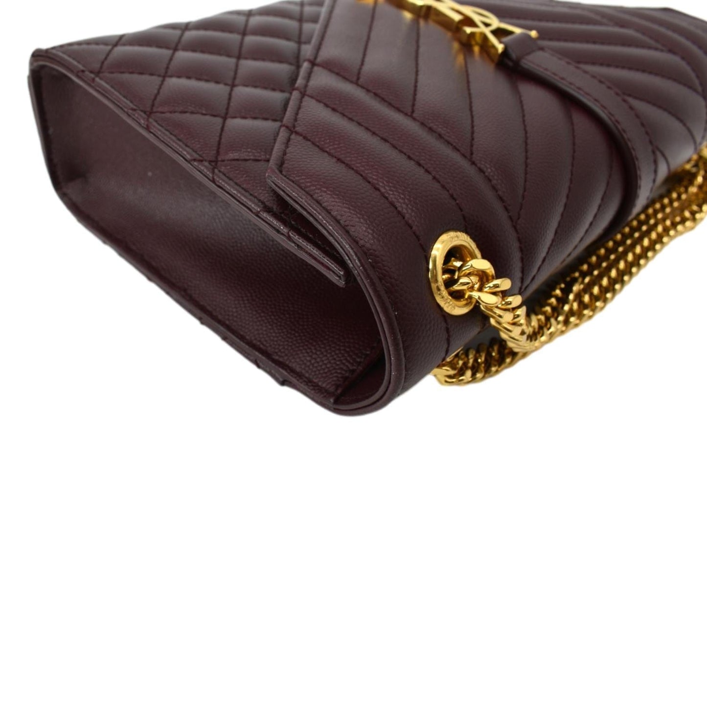 SAINT LAURENT Medium Envelope Leather Chain Shoulder Bag Maroon