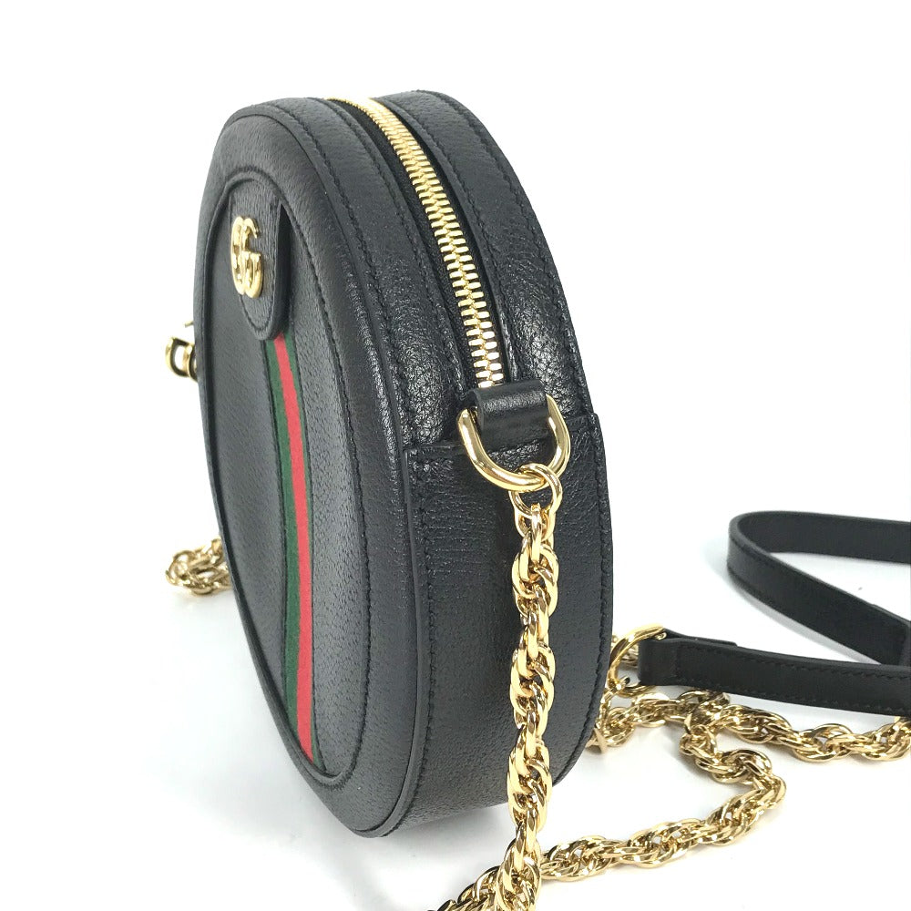 GUCCI Shoulder Bag 550618 leather black Shelly line GG Ophidia mini round Women