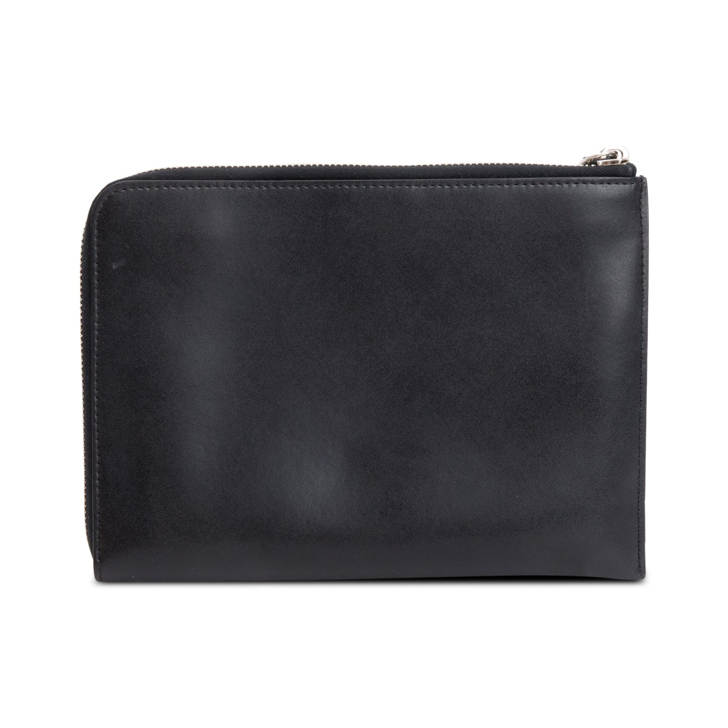 Fendi Black Calfskin Leather Studded Heart Zip Around Clutch