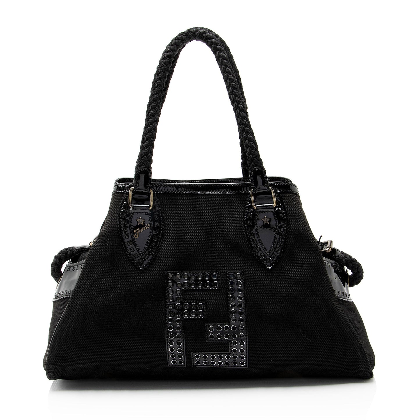 Fendi Canvas Patent Leather Perforated FF Du Jour Tote