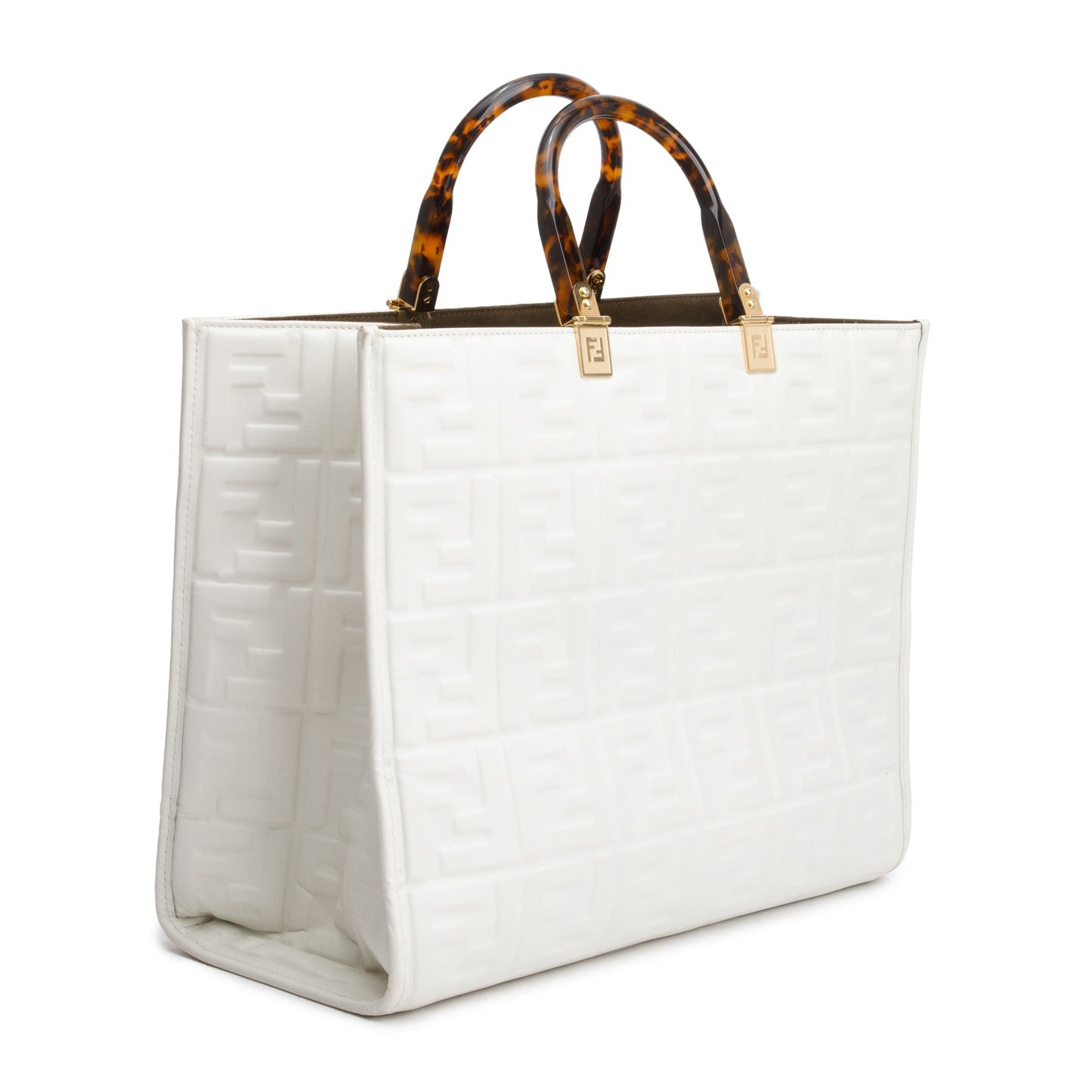 Fendi Off White Zucca FF Leather Medium Sunshine Tote Bag