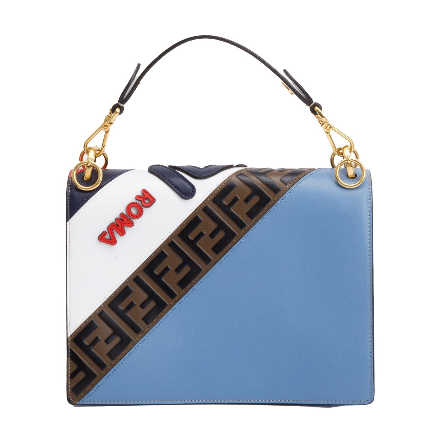 Fendi x Fila White Multicolor Calfskin Leather Logo Mania Kan I Shoulder Bag