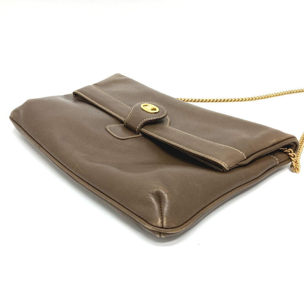CELINE Shoulder Bag leather Brown logoMetal Women