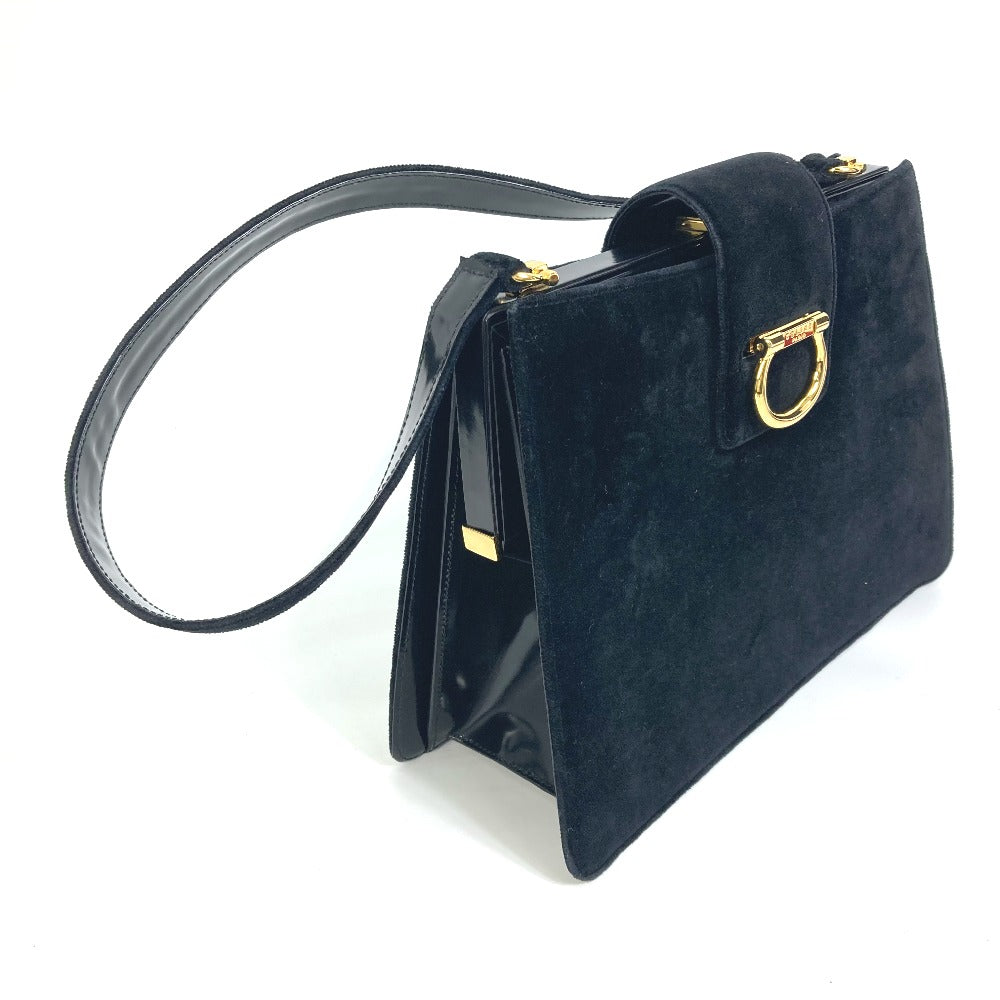 CELINE Shoulder Bag Velor / leather black Gamaguchi Women