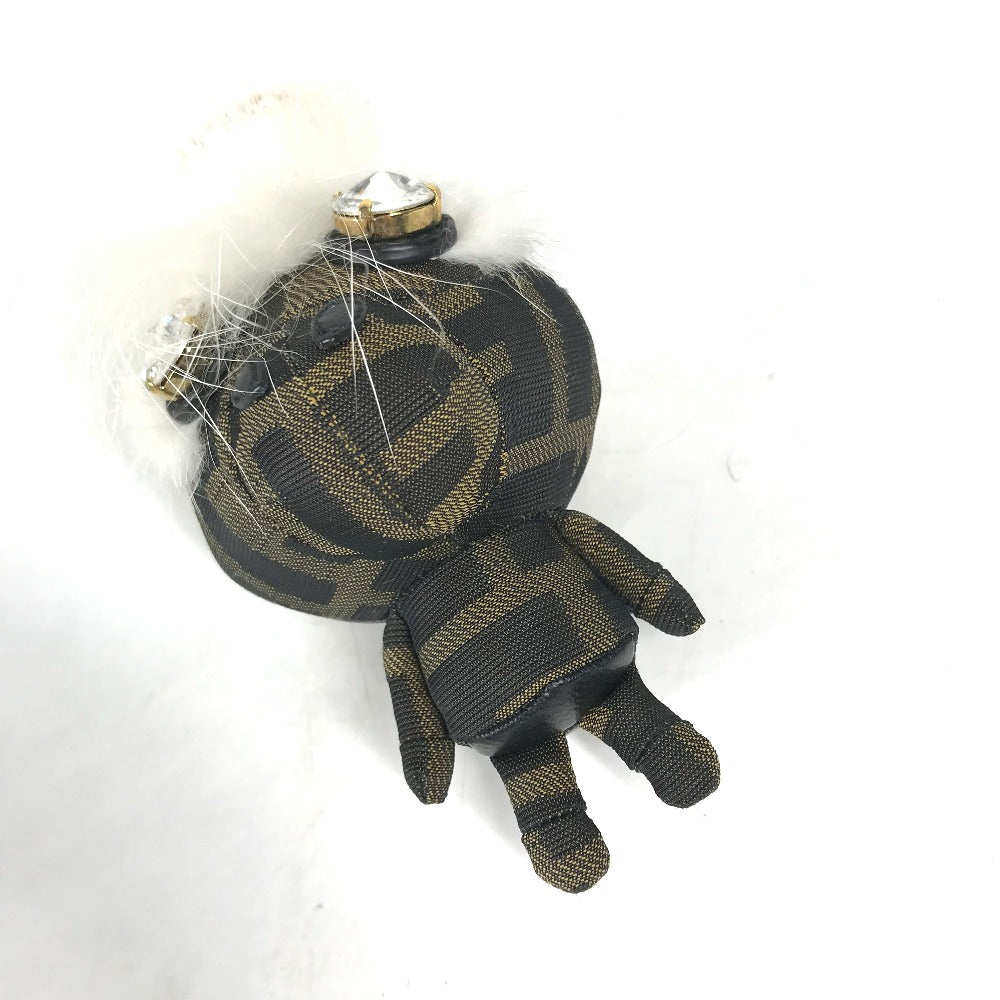 FENDI Bag charm canvas Brown Fur Rhinestones ZUCCA logo monster space monkey Women