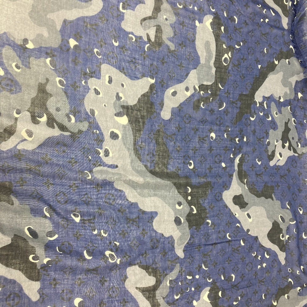 LOUIS VUITTON Stall Cashmere, Silk blue Monogram camouflage Stall shawl