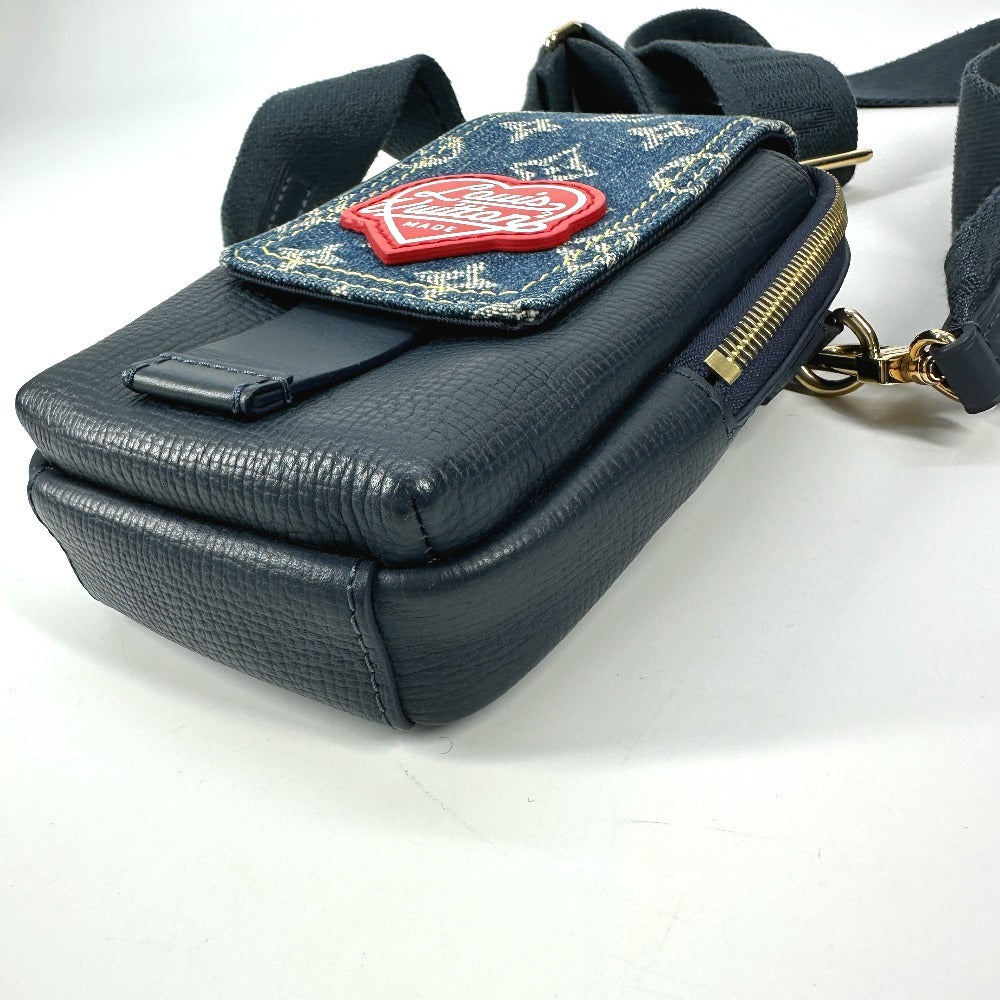 LOUIS VUITTON Shoulder Bag Denim, Leather blue Monogram denim NIGO collaboration Double phone pouch unisex(Unisex)