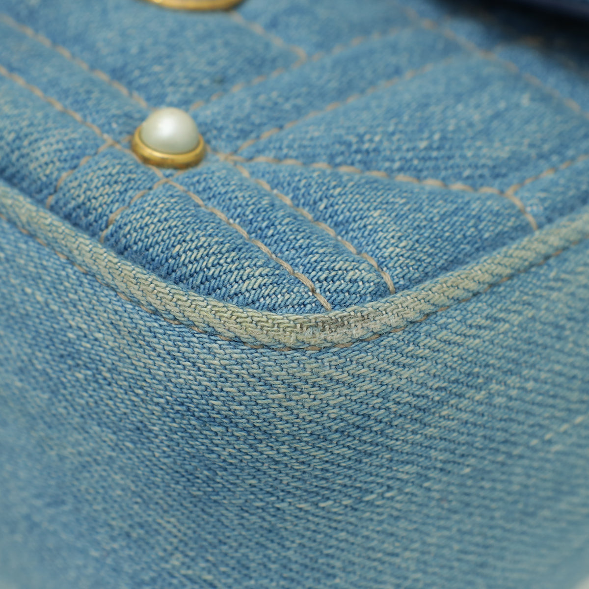 Gucci Blue Aged Studded Pearl Denim GG Marmont Mini Bag