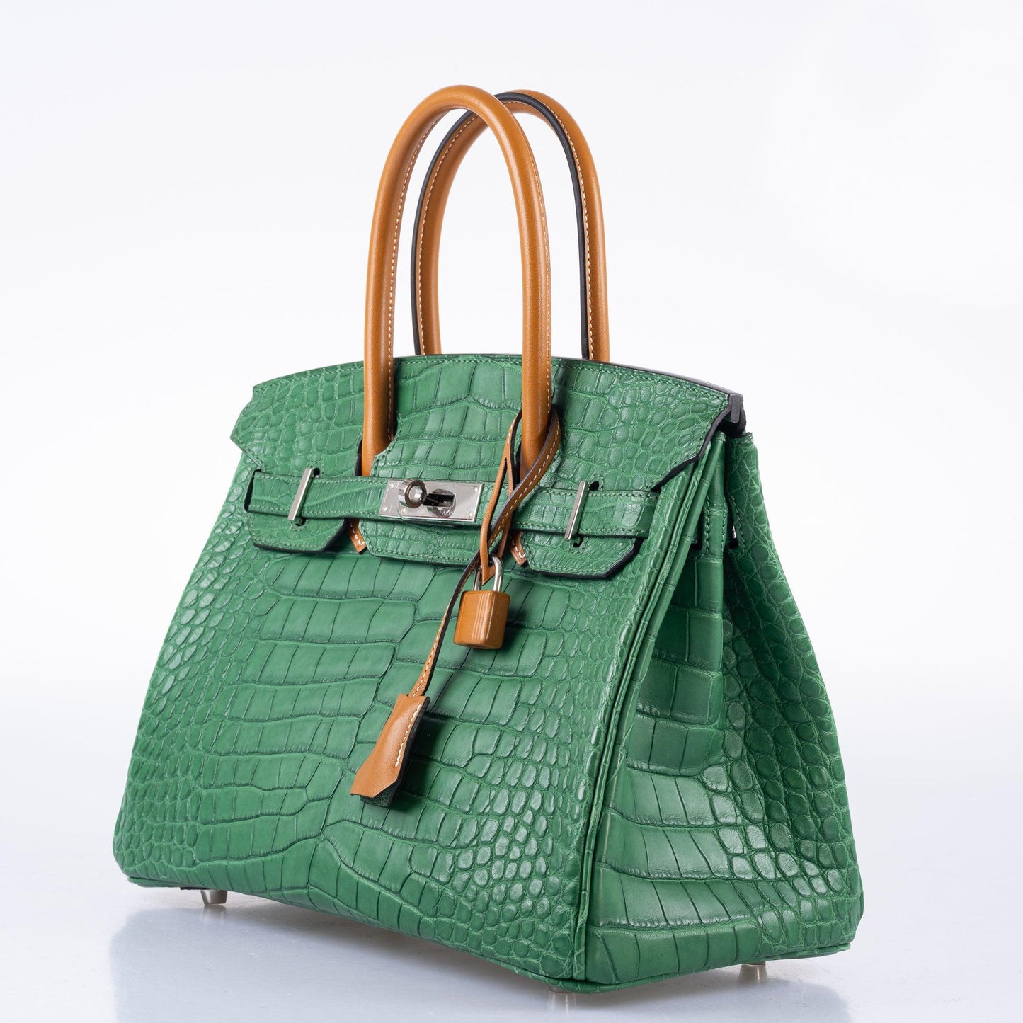 HermesBirkin 30 Cactus Matte Alligator with Natural-Sable Matte Veau Butler and Palladium Hardware