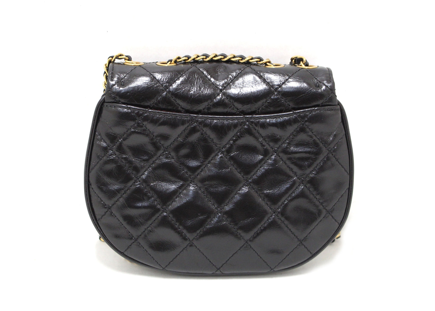 Chanel Black Aged Calfskin Quilted Mini Haft Moon Bag