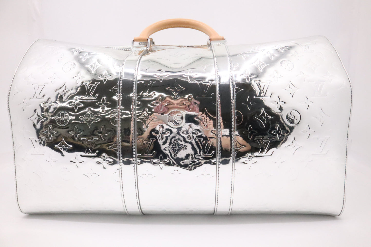 Luxury Women's Handbag | Louis Vuitton Keepall 50 Bandouliere in Silver Mirror Canvas