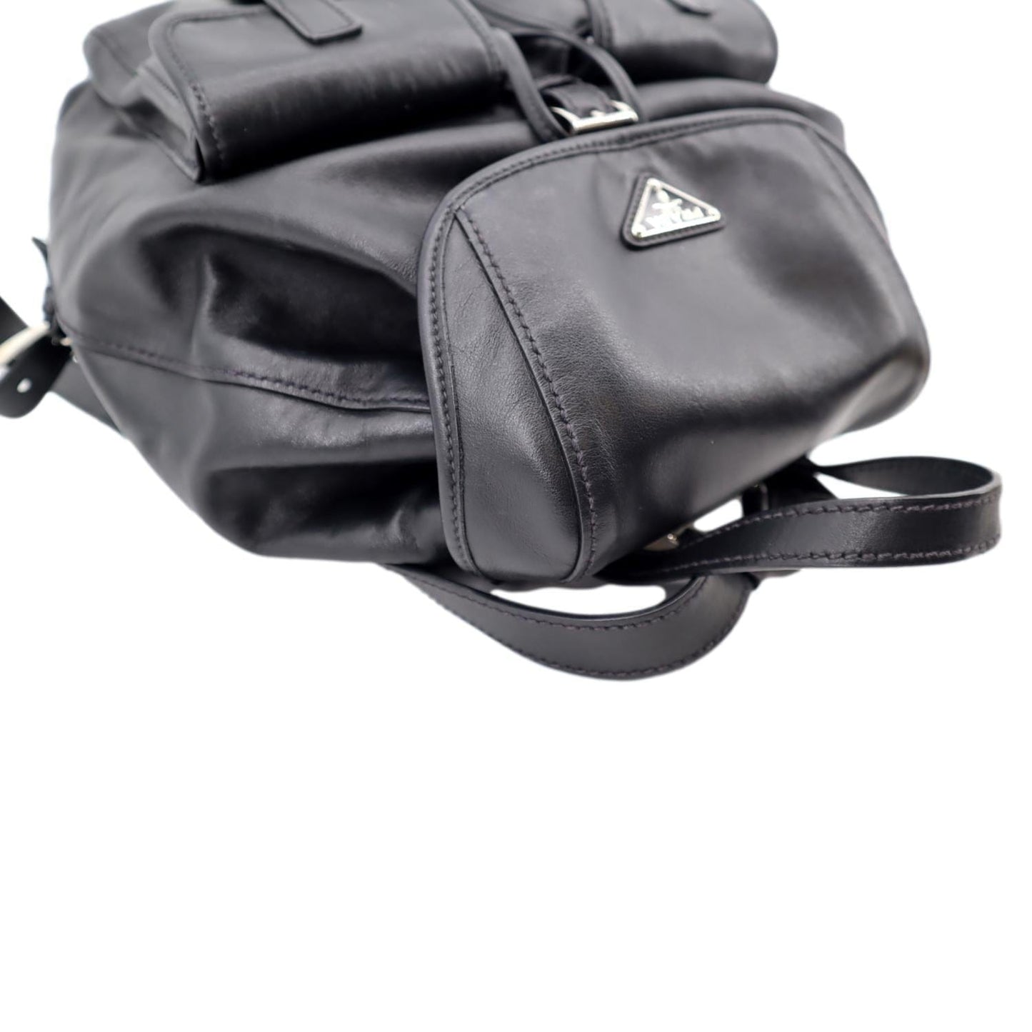 PRADA Milano Double Pocket Leather Backpack Bag Black