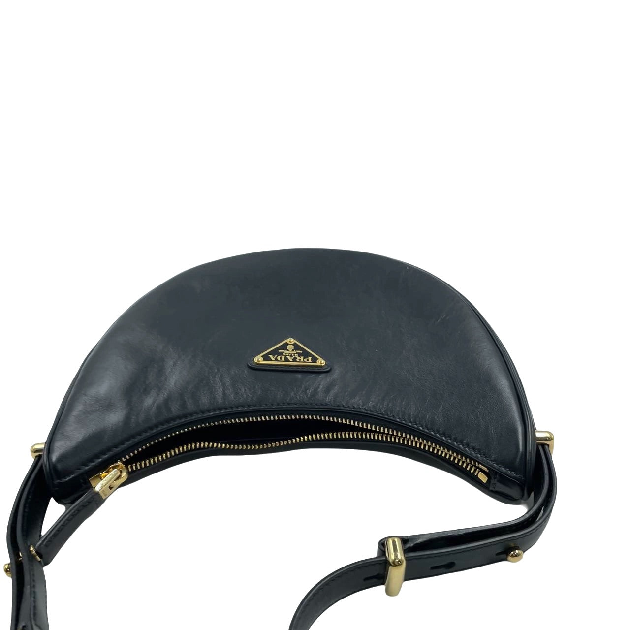 Prada Arquà © black calfskin leather shoulder bag Crescent Moon Shape