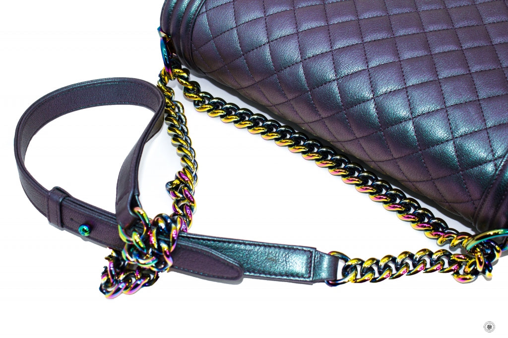 Chanel Boy Rainbow Iridescent Purple Calfskin New Medium Shoulder Bags