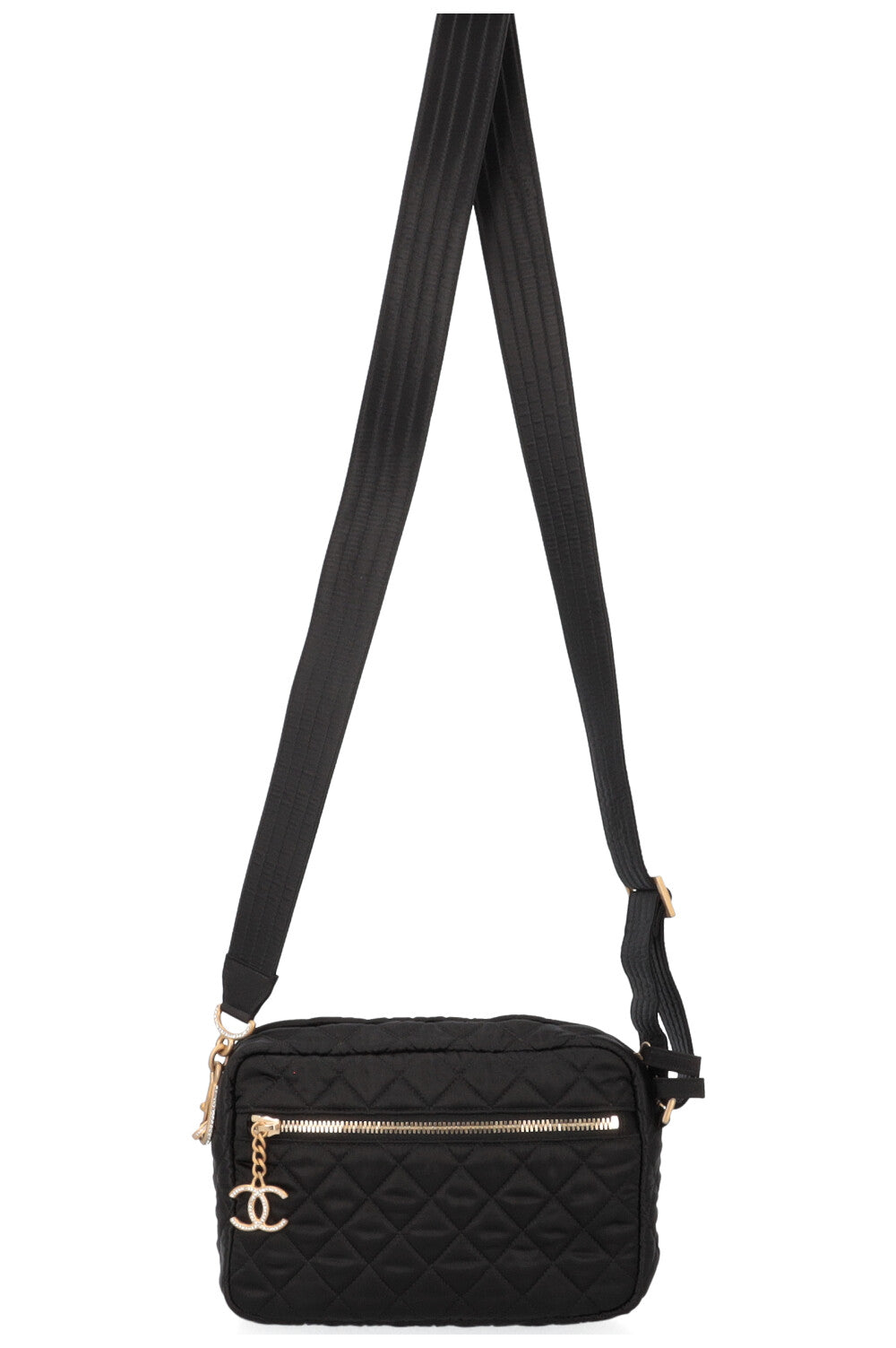 CHANEL Camera Bag Satin Black Crystals