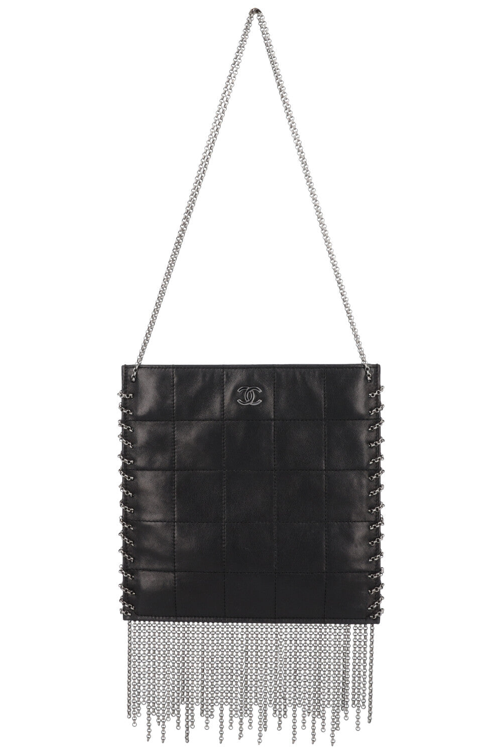 CHANEL Chocolate Bar Fringe Bag Leather Black