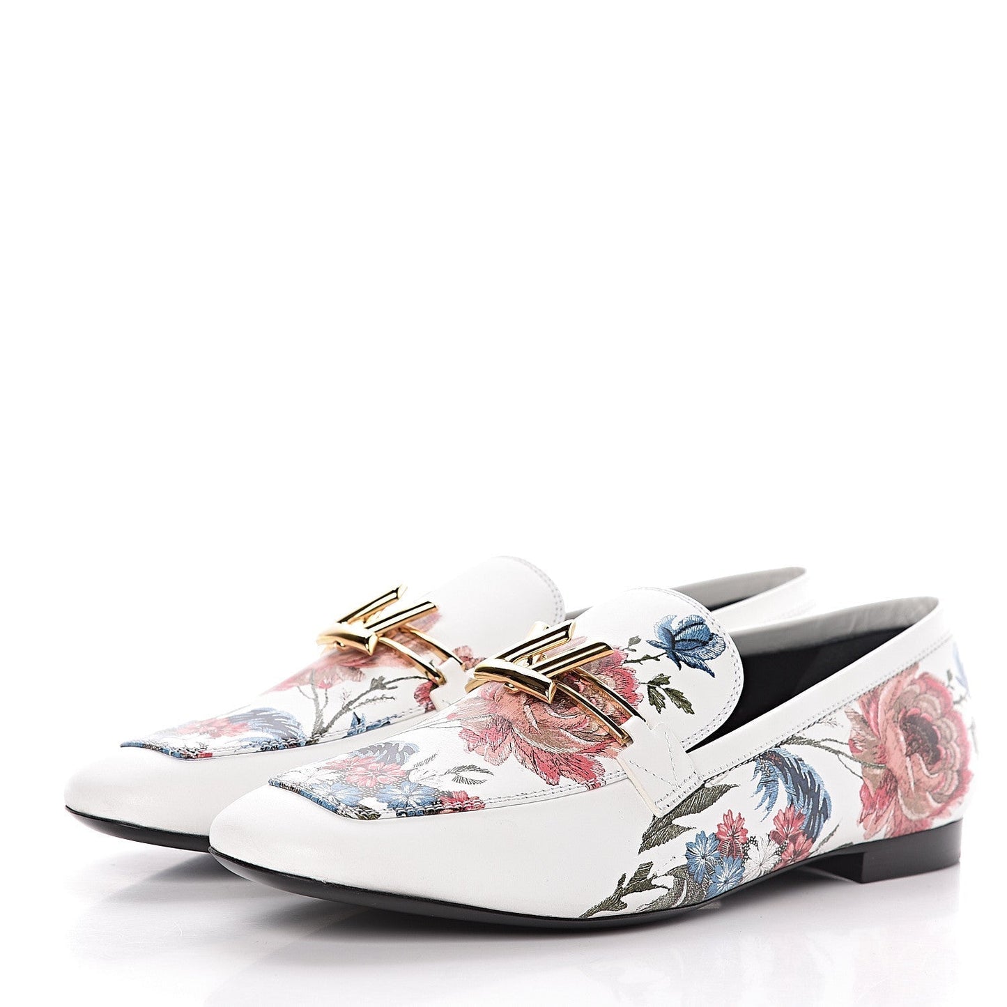 LOUIS VUITTON CALFSKIN LEATHER FLORAL FLAT LOAFERS