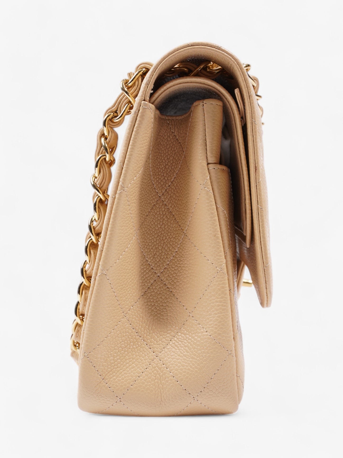 Chanel Classic Double Flap Beige Caviar Leather Jumbo