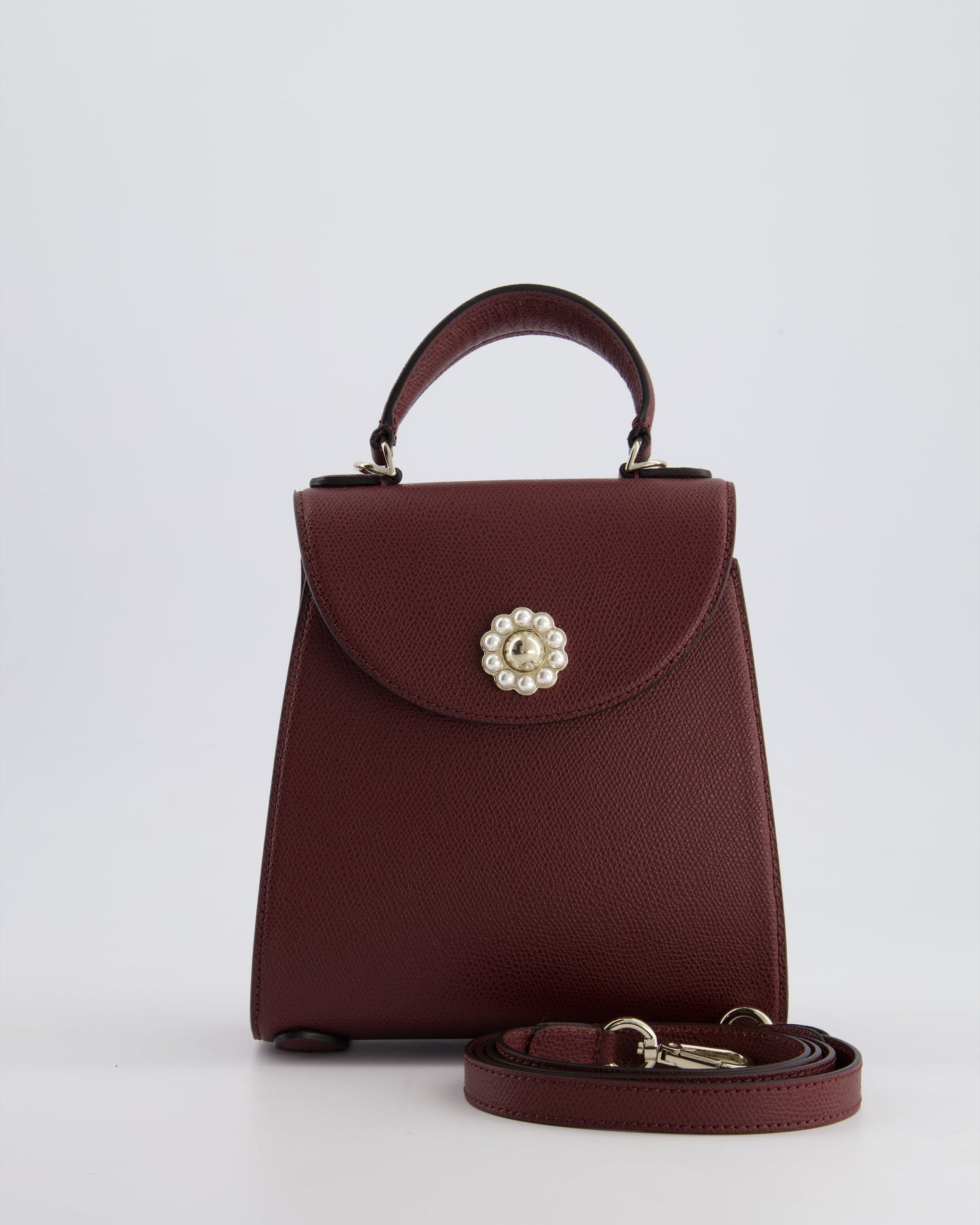 Simone Rocha Oxblood Valentine Bag in Grained Calfskin Leather with Silver Hardware