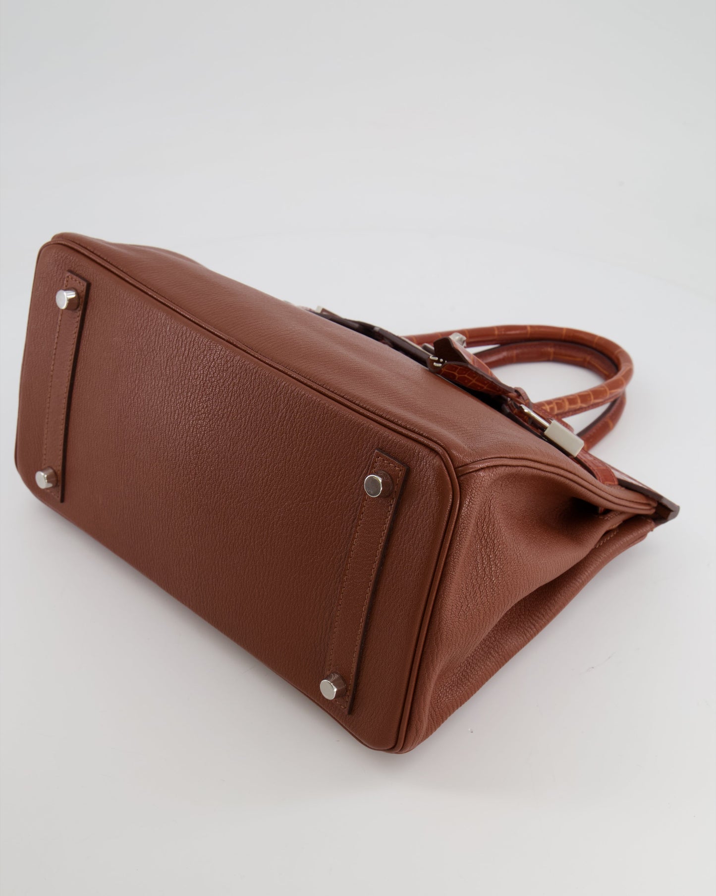 Hermes Birkin 30 Touch Bag in Noisette Chèvre Mysore and Etrusque Crocodile Niloticus Leather with Palladium Hardware