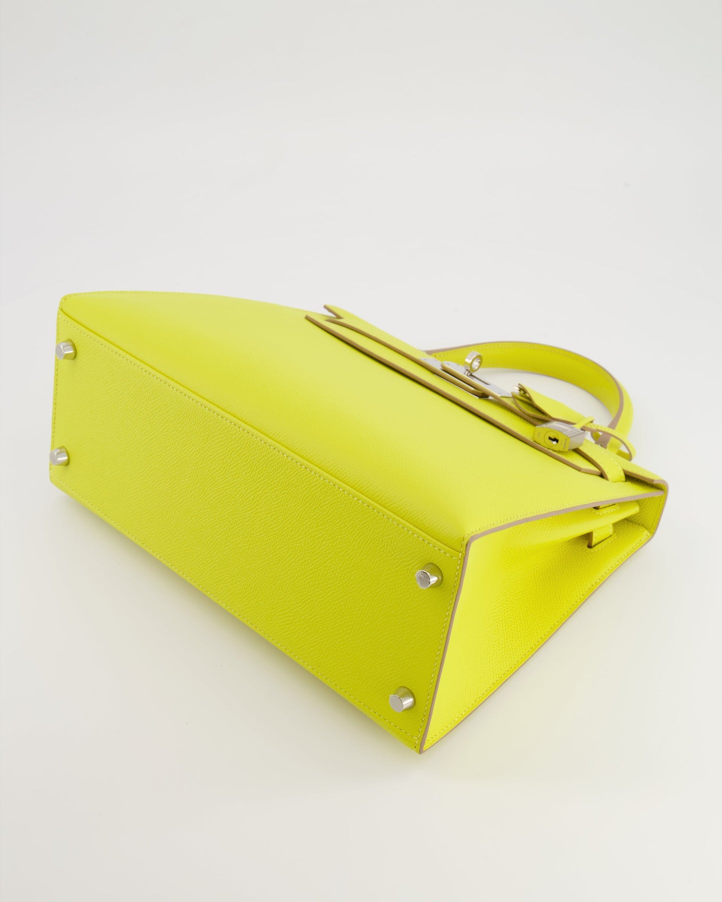 Hermes Kelly 28 Sellier Bag in Lime Epsom Leather with Palladium Hardware