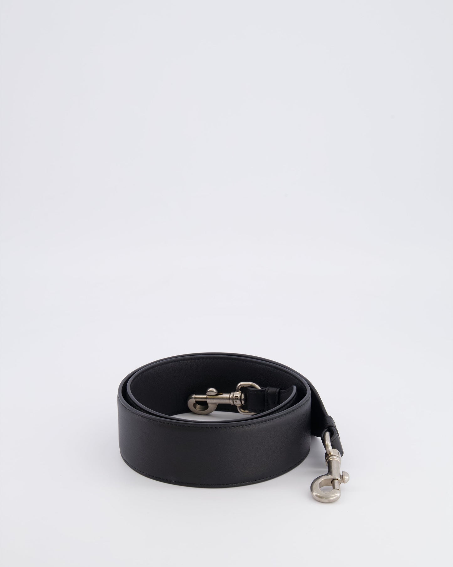 Christian Dior Black Leather Shoulder Bag Strap with Silver Hardware