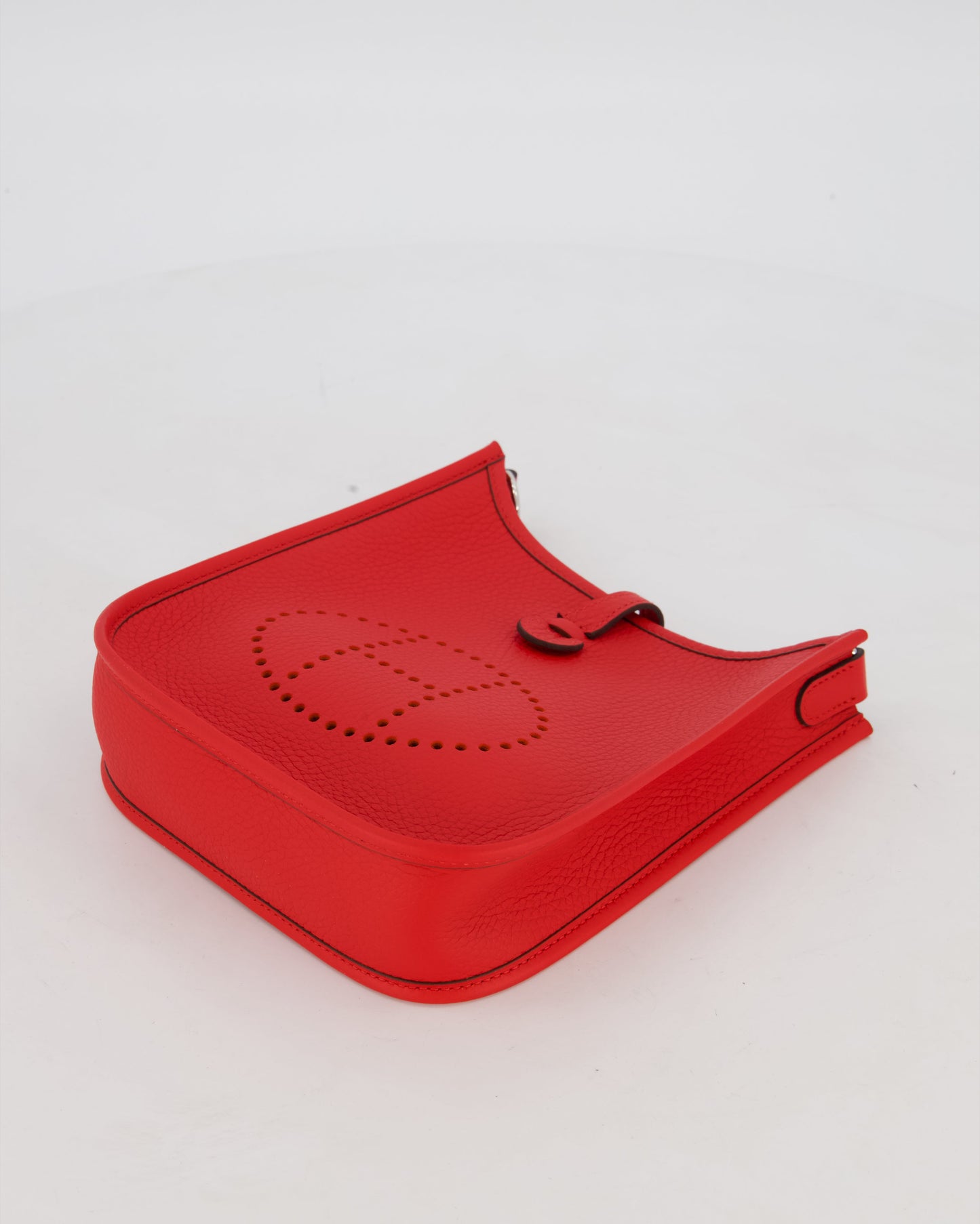 Hermes Mini Evelyne Bag in Rouge Radieux Clemence Leather with Palladium Hardware