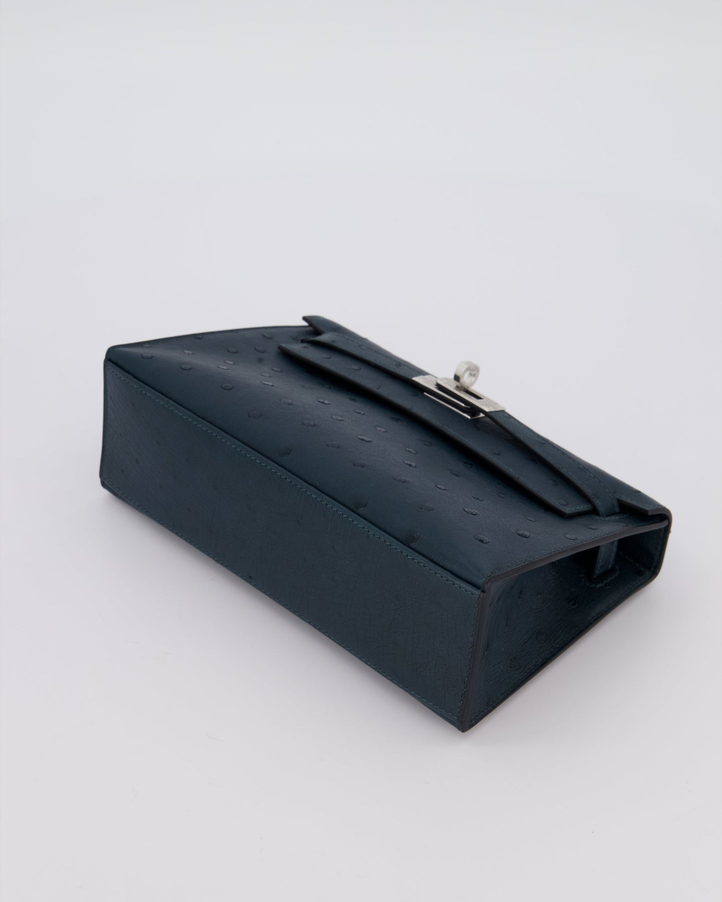 *SUPER RARE* Hermes Mini Kelly Pochette Bag in Vert Cypres Ostrich Leather with Palladium Hardware