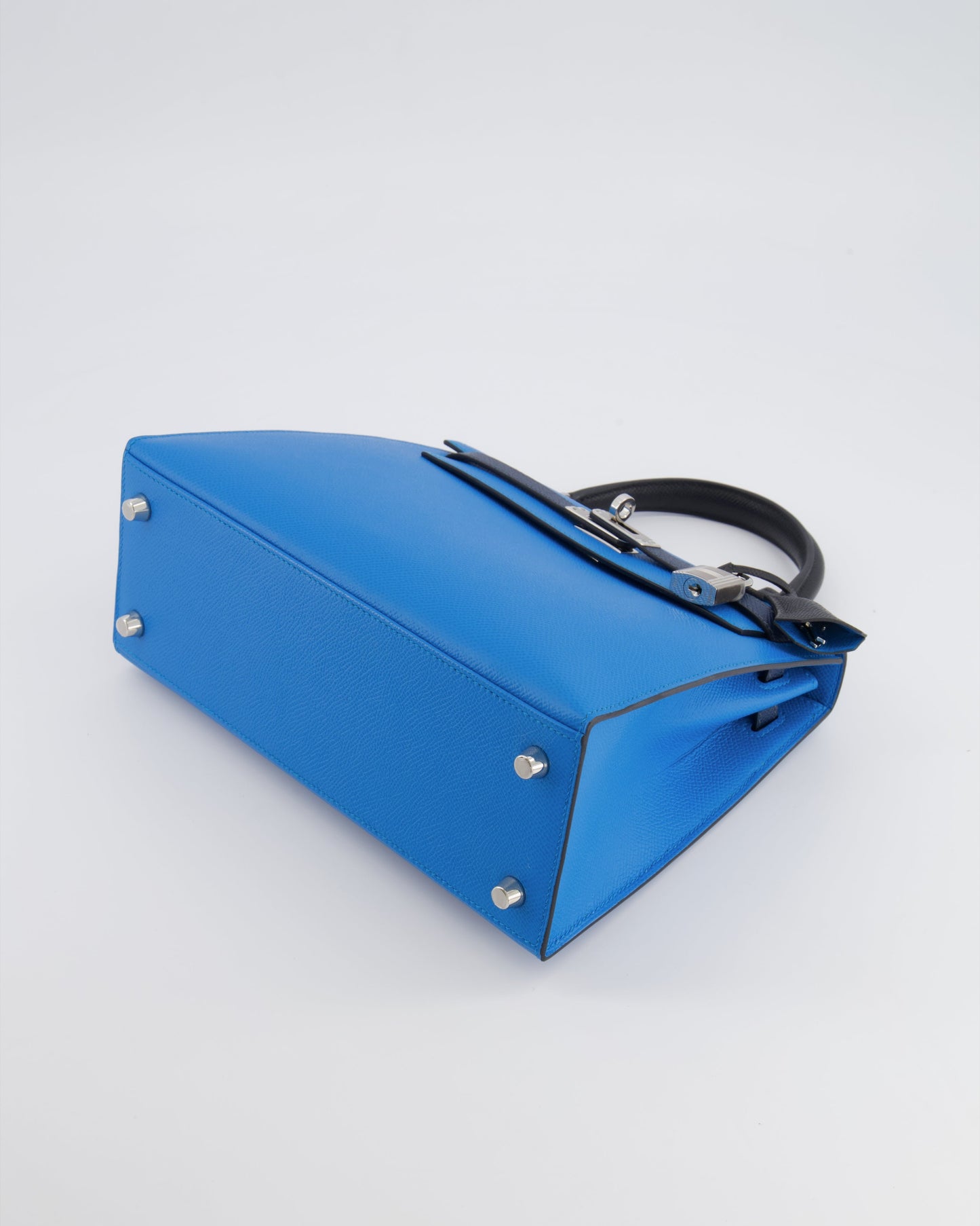 Hermes Kelly II Tricolour 25 Sellier Bag in Bleu Zanzibar, Bleu De Prusse and Noir Epsom Leather with Palladium Hardware