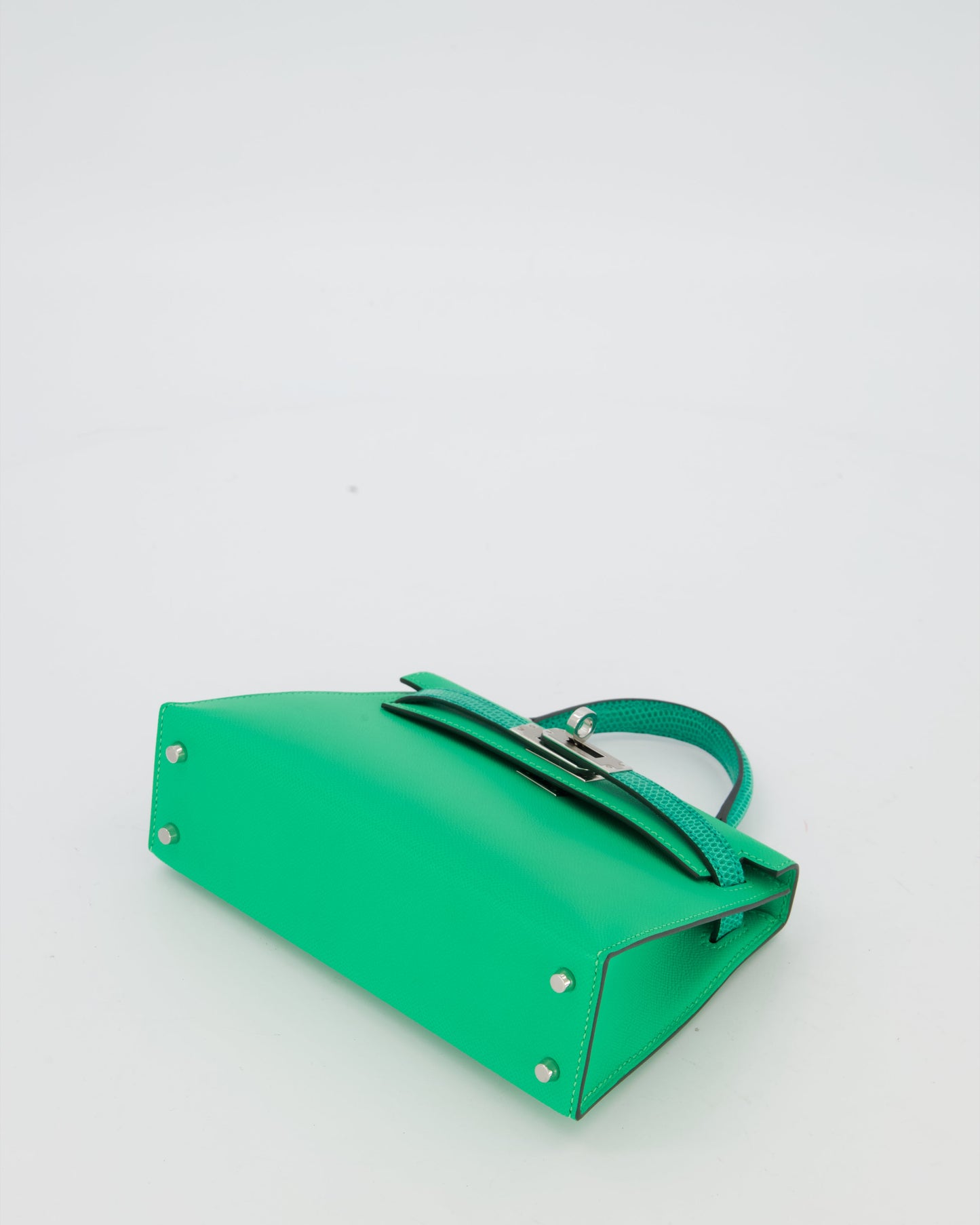 *RARE* Hermes Mini Kelly II 20 Touch Bag in Vert Comics Madame and Vert Jade Niloticus Lizard Leather with Palladium Hardware