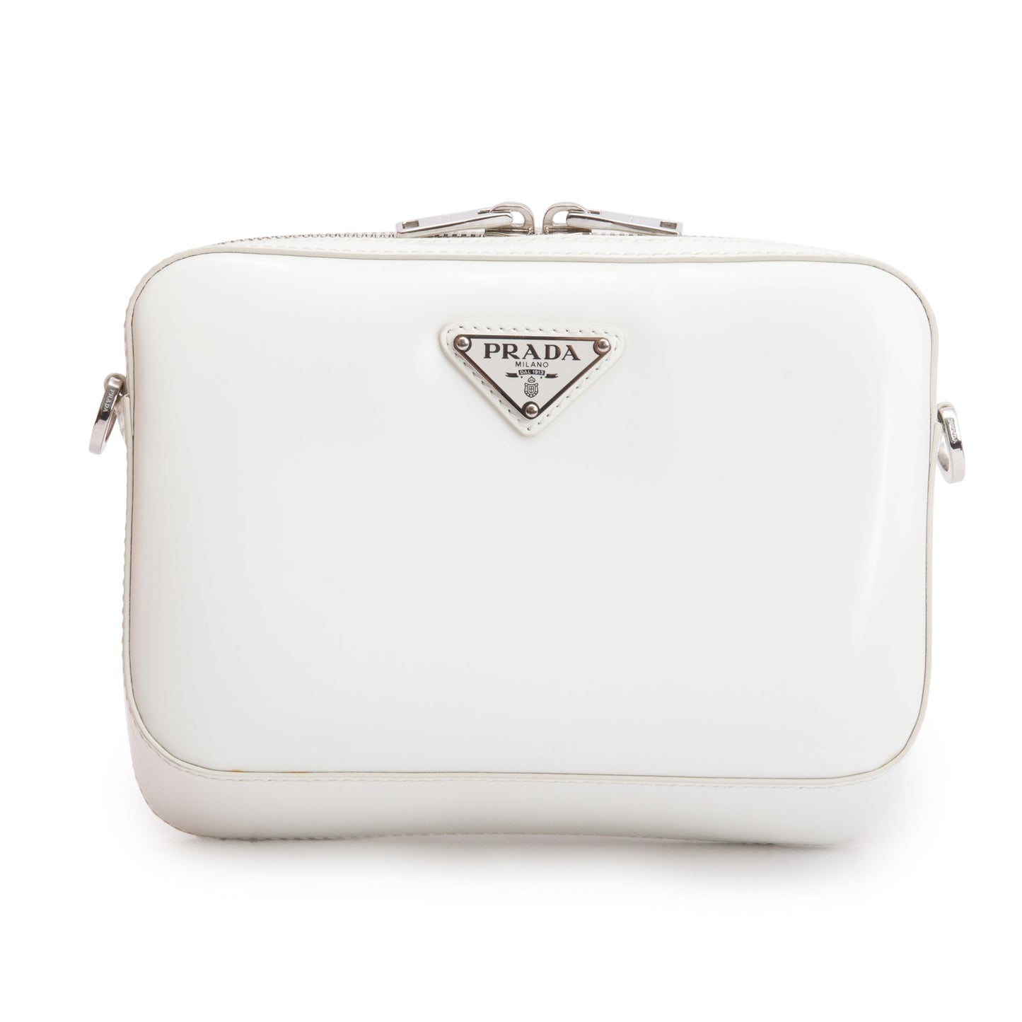Prada 2021 White Spazzolato Leather Small Brique Crossbody Bag