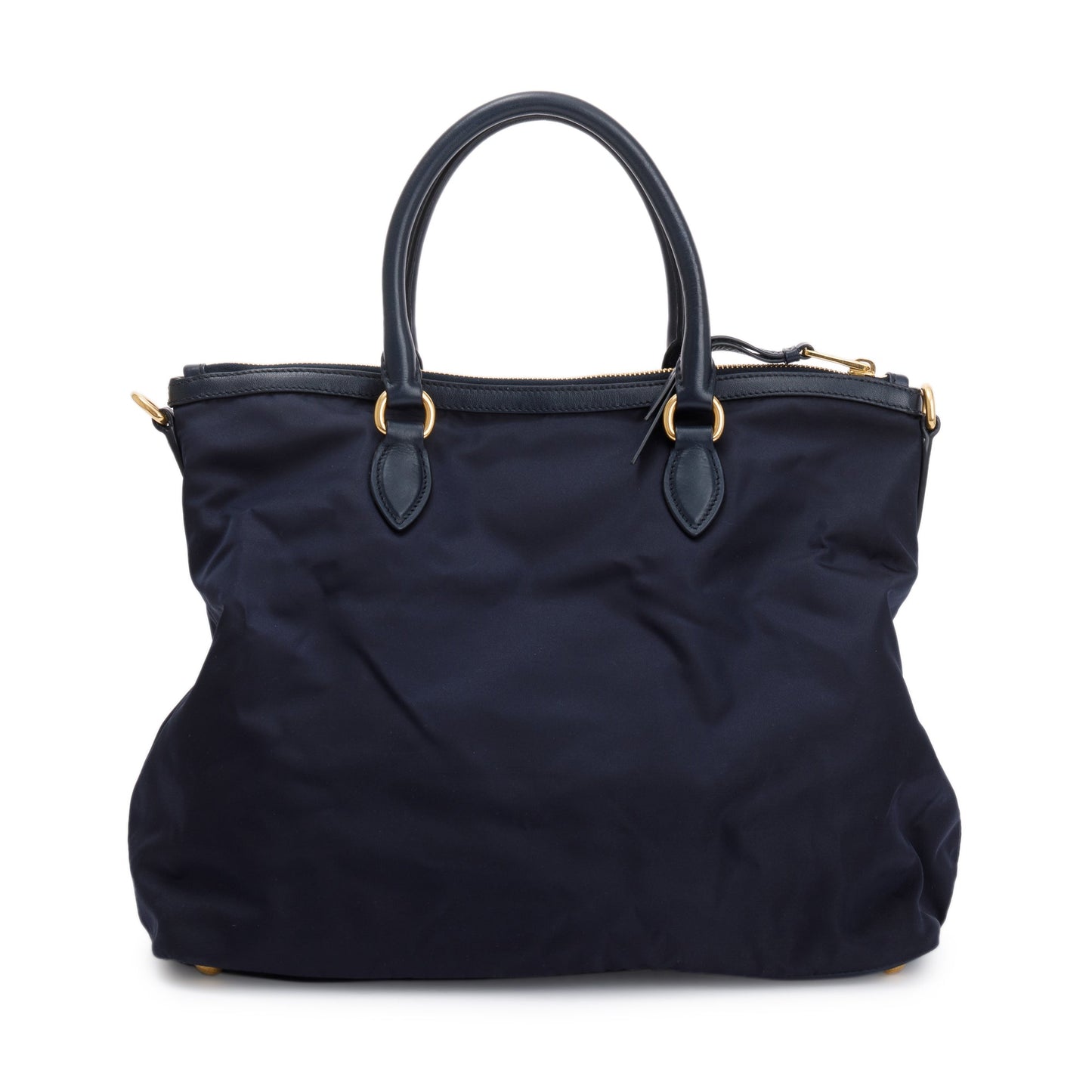 Prada Navy Leather Trimmed Tessuto Nylon Tote