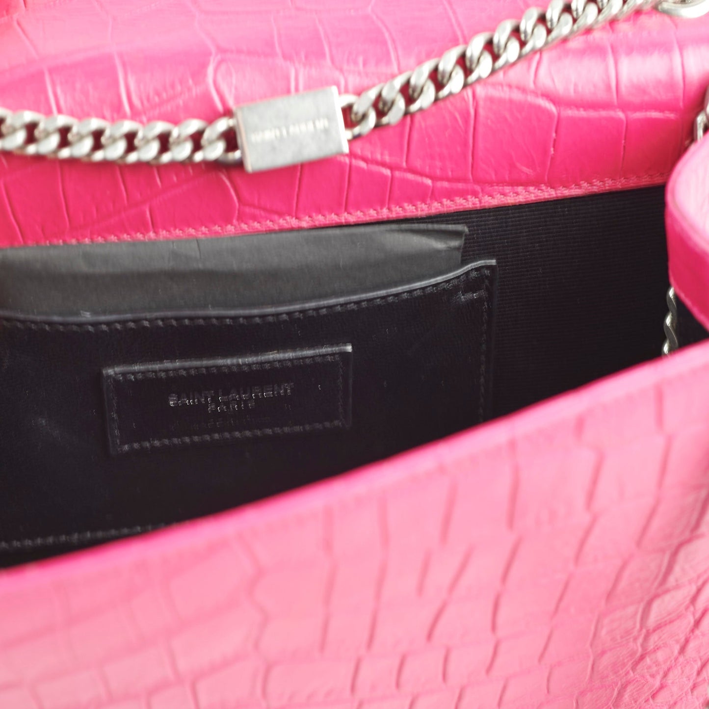 Saint Laurent Croc Embossed Kate Tassle Bag Pink