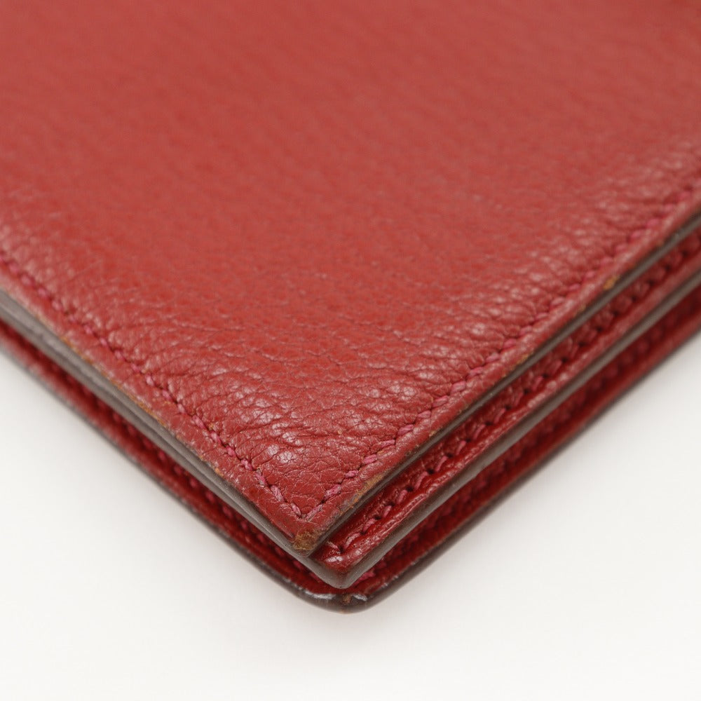 HERMES Bifold Wallet leather Red Beansufla