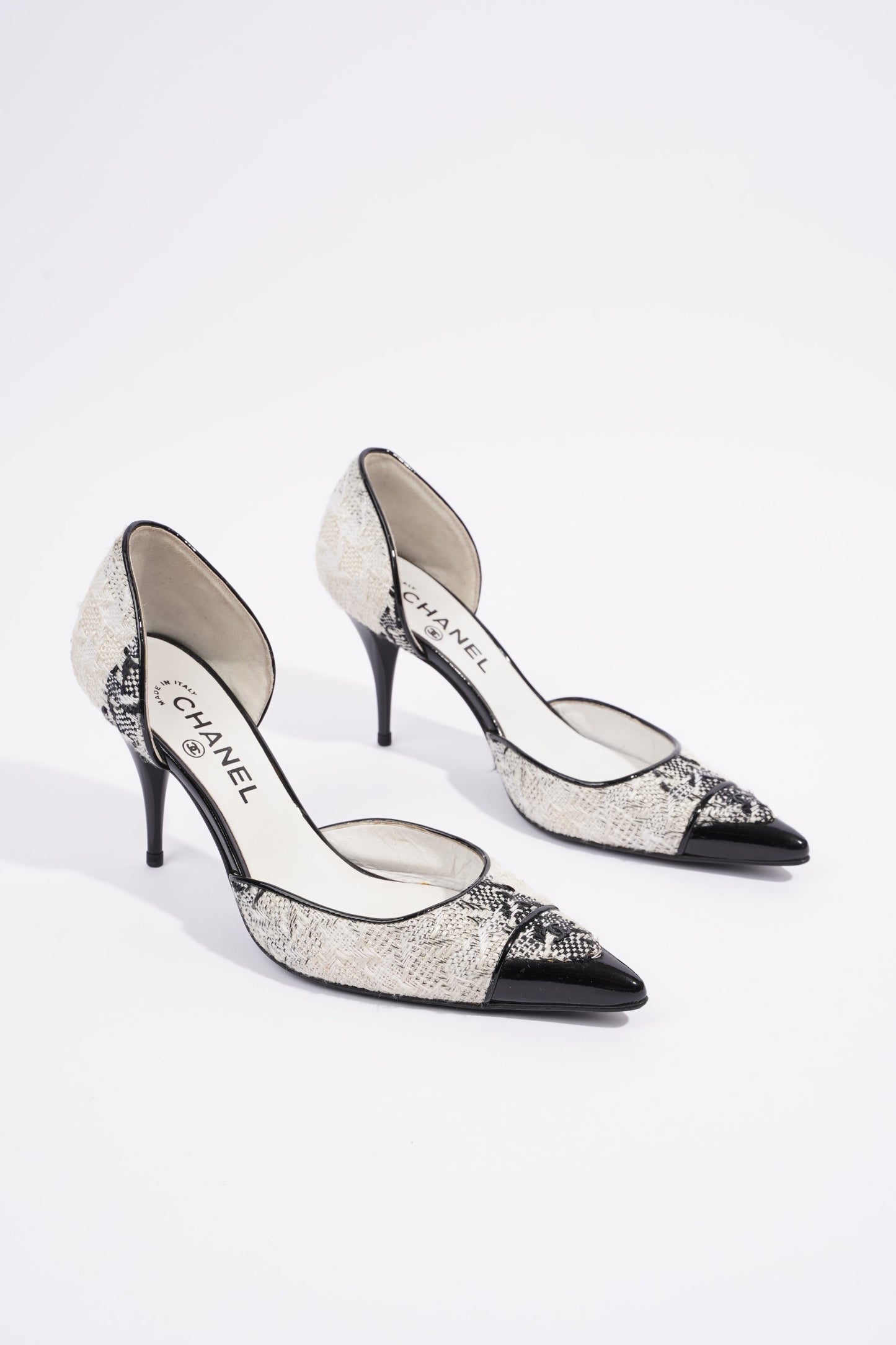 Chanel CC D'Orsay White Black Tweed EU 38.5 UK 5.5