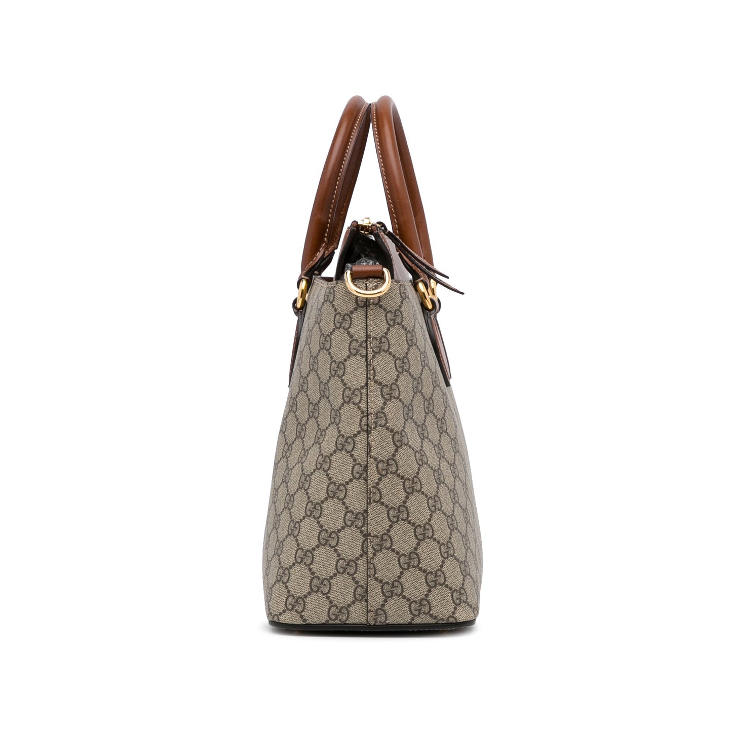 Gucci GG Supreme Brown Leather Canvas Shoulder Bag