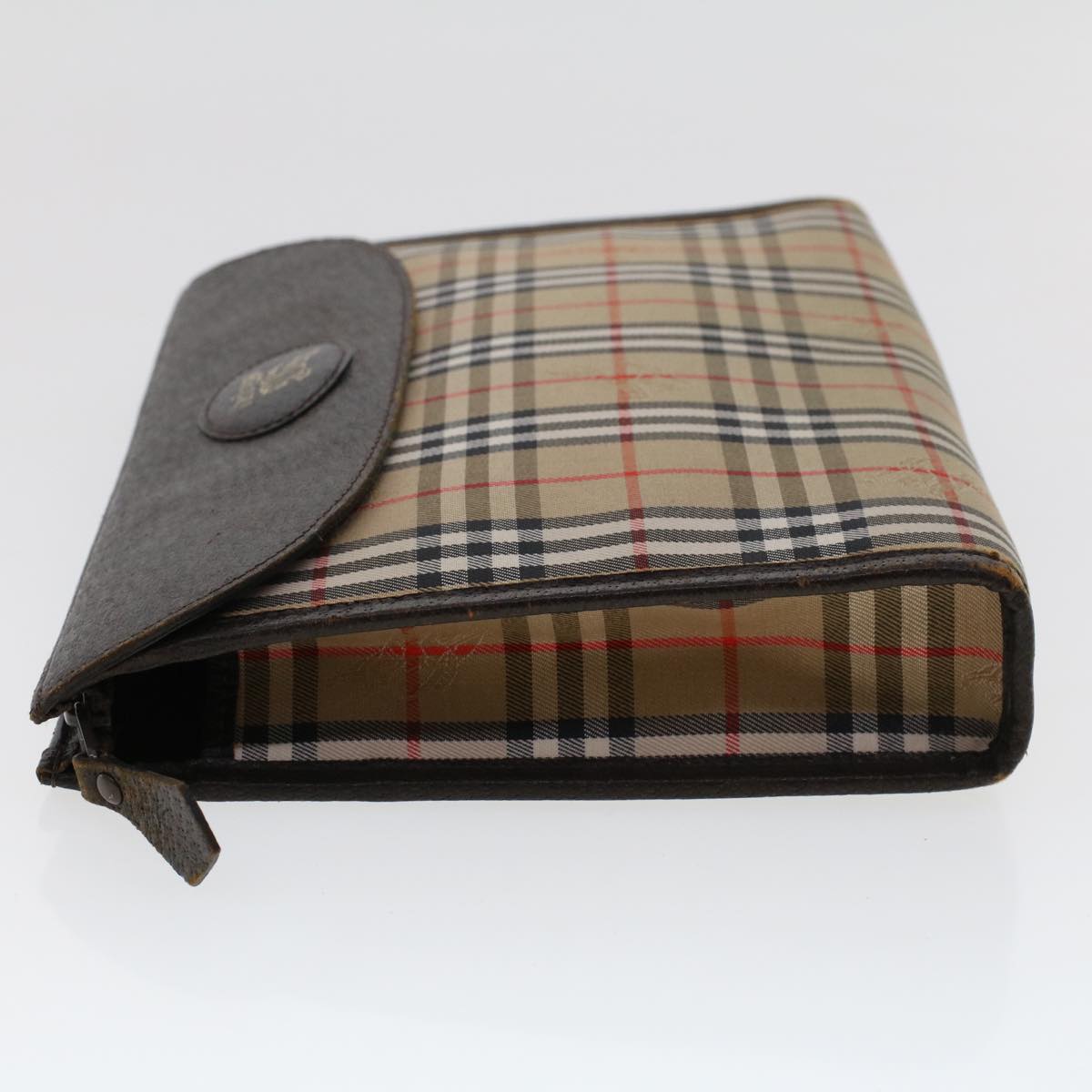 BURBERRYSs Nova Check Clutch Bag Nylon Leather Beige Auth am4674