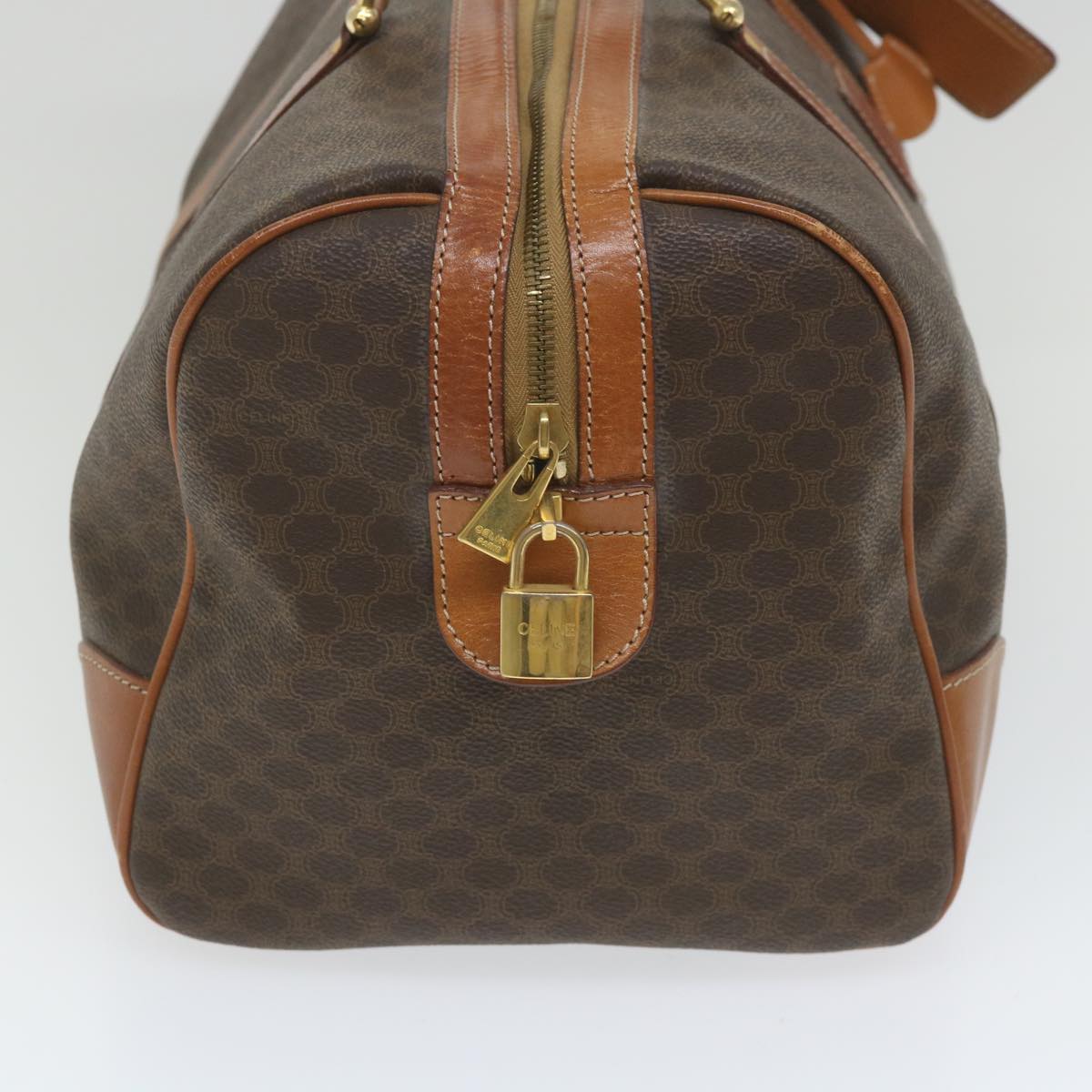 Luxury CELINE Macadam Canvas Boston Bag PVC Leather Brown ar10767